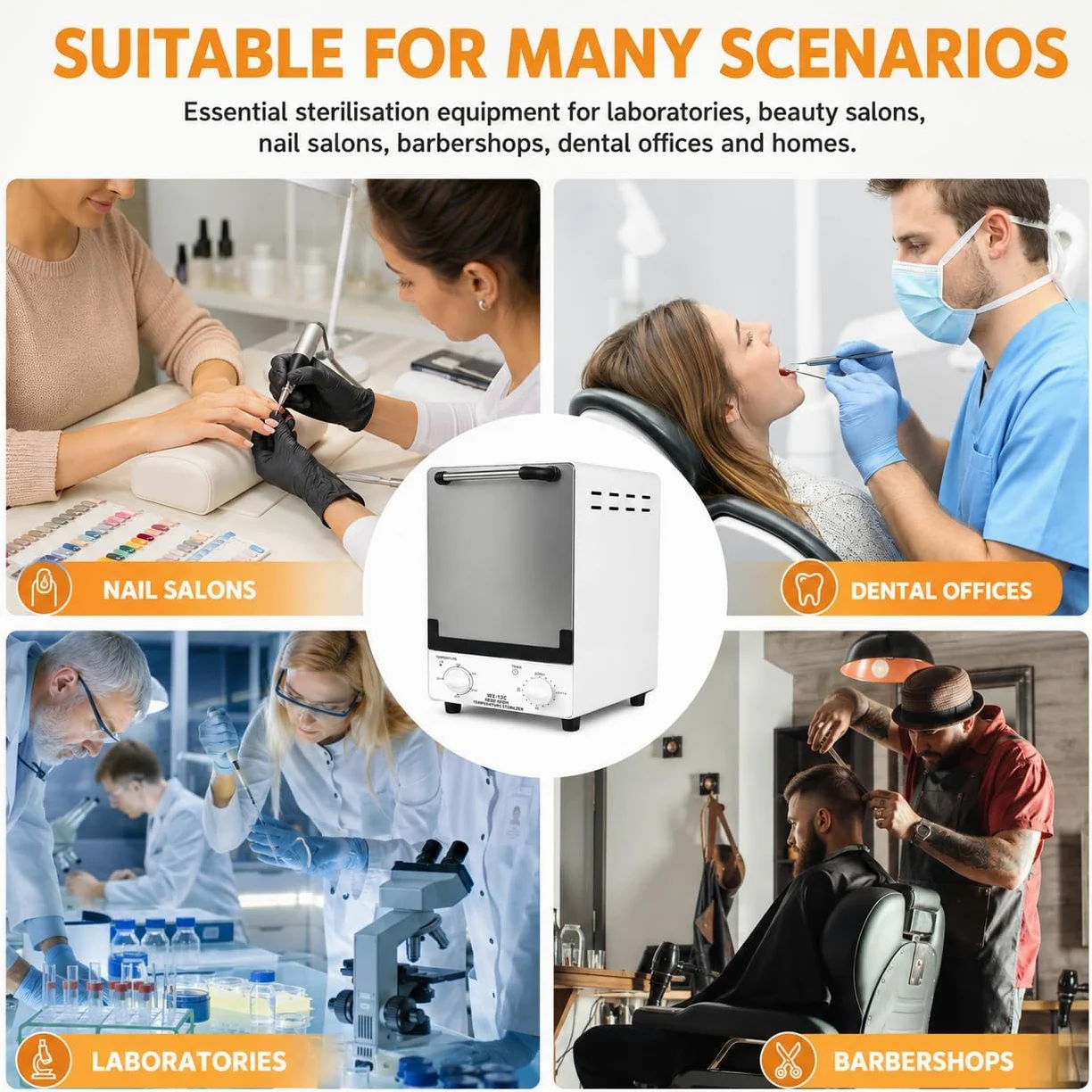 Esterilizador de herramientas infrarrojas de 12 L con temporizador y 4 niveles de temperatura | Dos bandejas extraíbles y recipiente interior lavable para salones, clínicas y spas