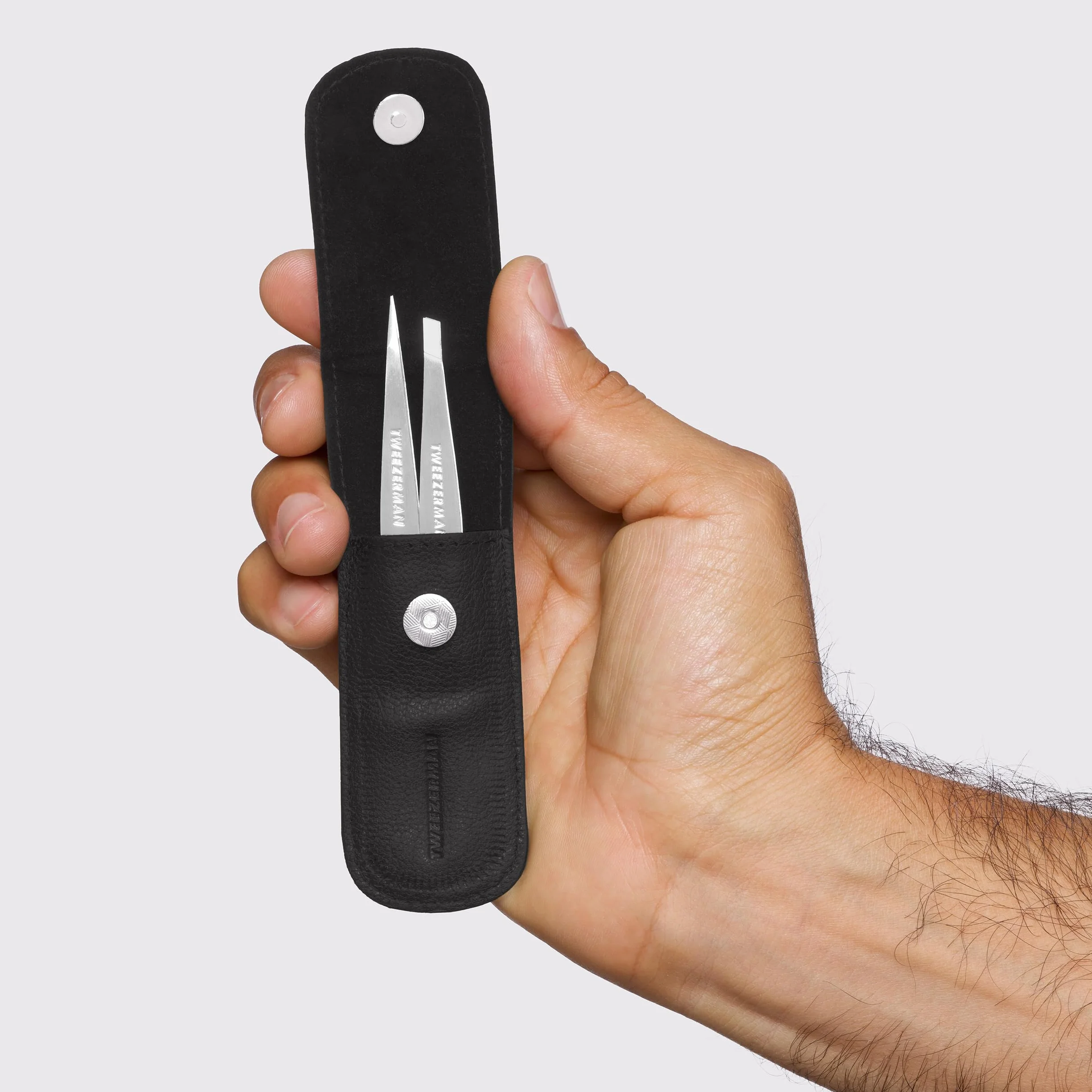 TWEEZERMAN Set de pinzas Petite (pinzas de punta inclinada y puntiaguda para cejas, ergonómicas, depilación, acero inoxidable)