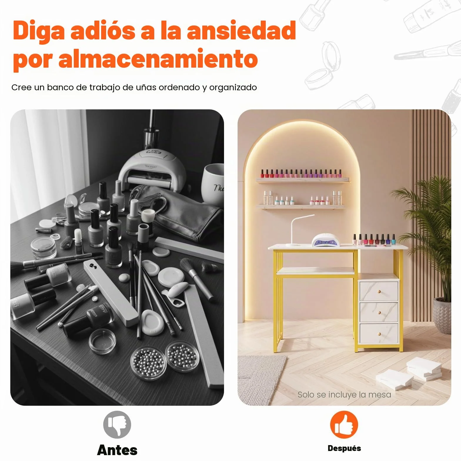 Escritorio de manicura, 3 cajones, mesa de manicura, mesa de manicura, textura de mármol, para Nail Tech y salón de belleza, 100 x 40 x 76 cm