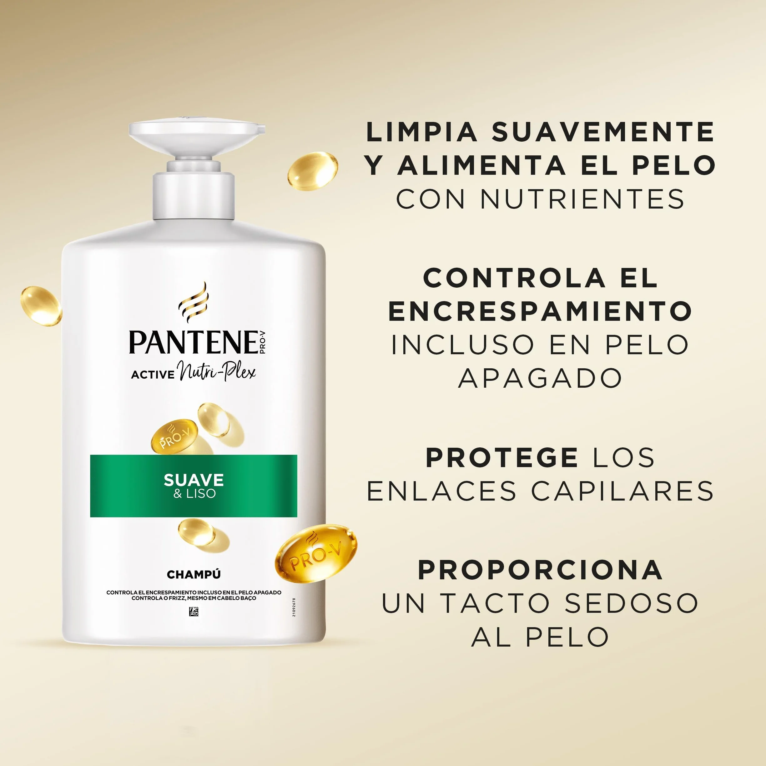 Pantene Pro-V Suave Y Liso Champú 2X1000ml Dispensador Pelo Encrespado Protege Enlaces Capilares Sin Siliconas