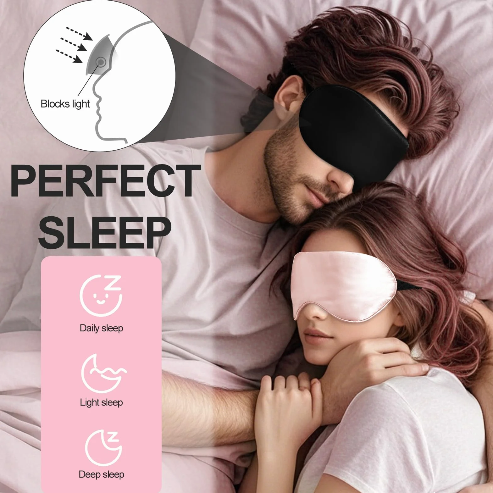 Antifaz para Dormir de Seda, Ultrasuave con Correa Ajustable, 2 Piezas para Hombre Mujer Niños Viaje Yoga