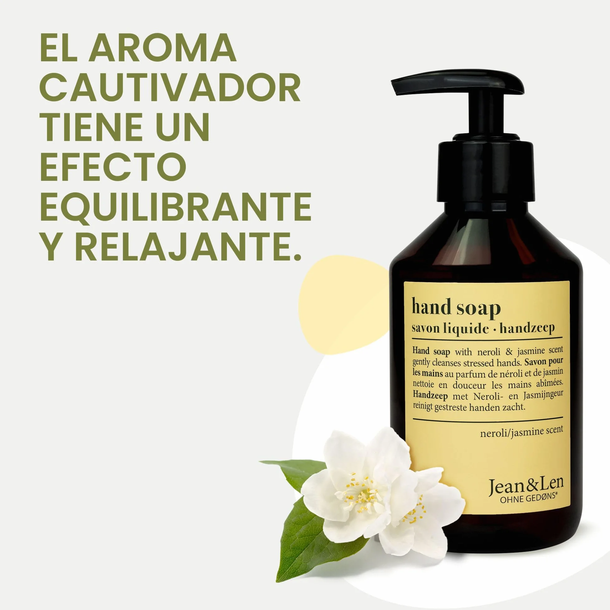 Jean & Len Jabón de manos Neroli y jazmín, 250 ml, sin parabenos, vegano