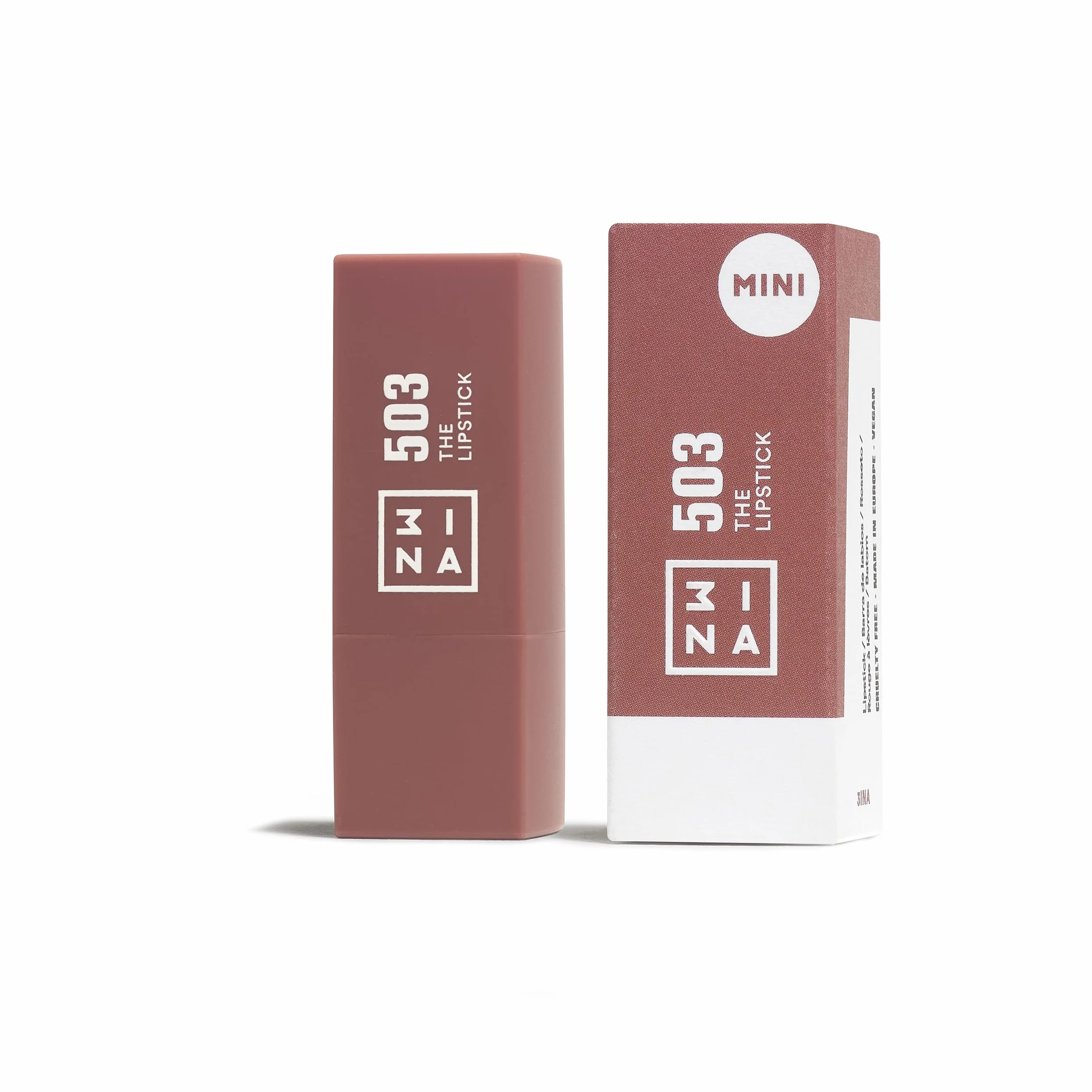 3INA MAKEUP The Lipstick 503 (mini) Nude Rosetto Formato Viaggio Rossetti Matte Vitamina E Burro di Karite Alta Pigmentazione Vaniglia Vegan