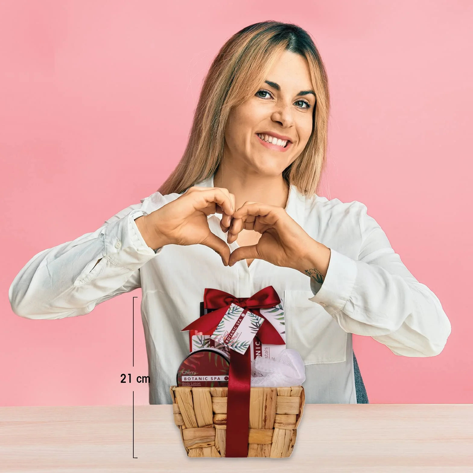 Accentra CHERRY SPA set de baño femenino 4 piezas gel de ducha sales de baño loción corporal esponja de red regalo San Valentín cumpleaños