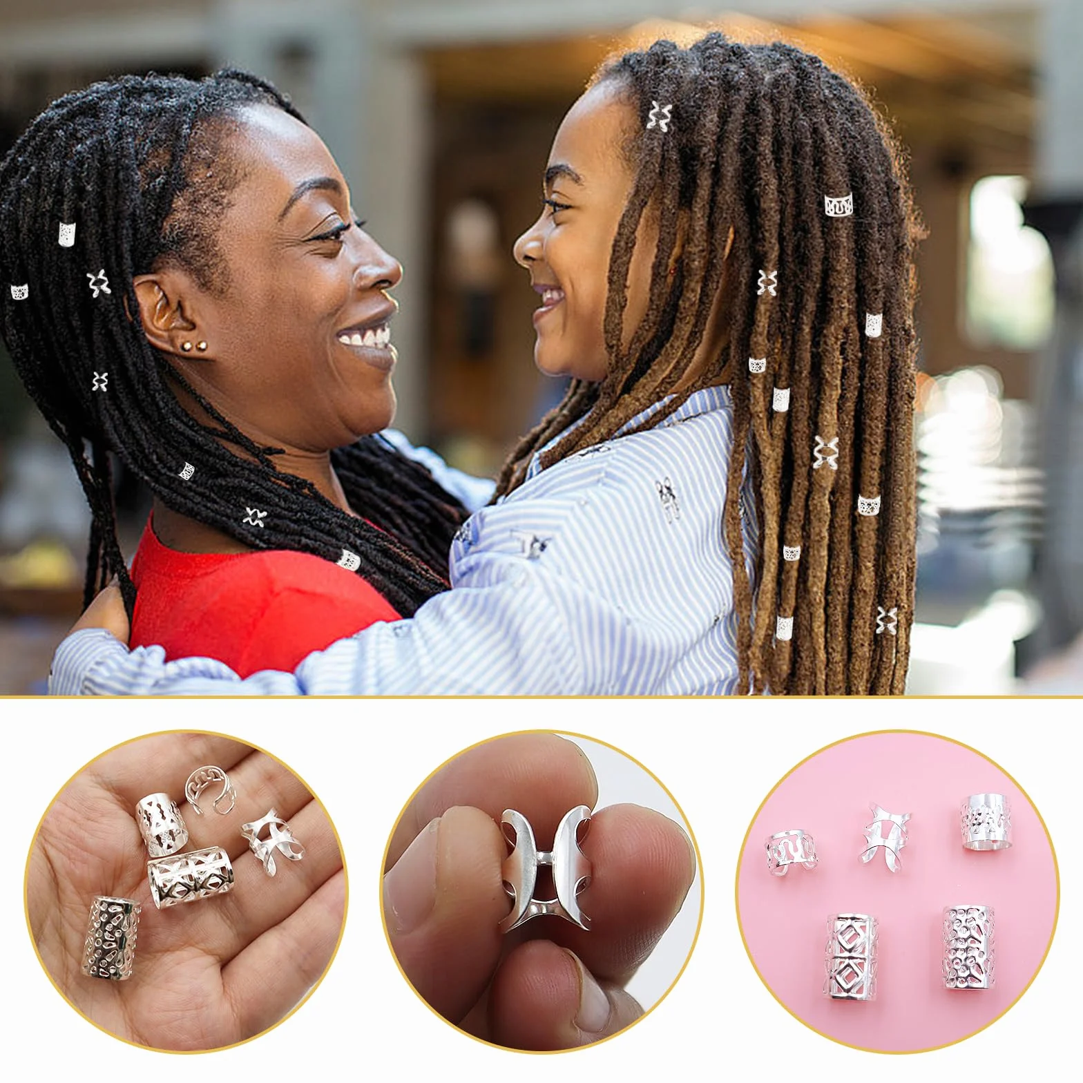 Anillos para el Pelo Ajustable Metal 100 Pcs para Trenzas Plateado
