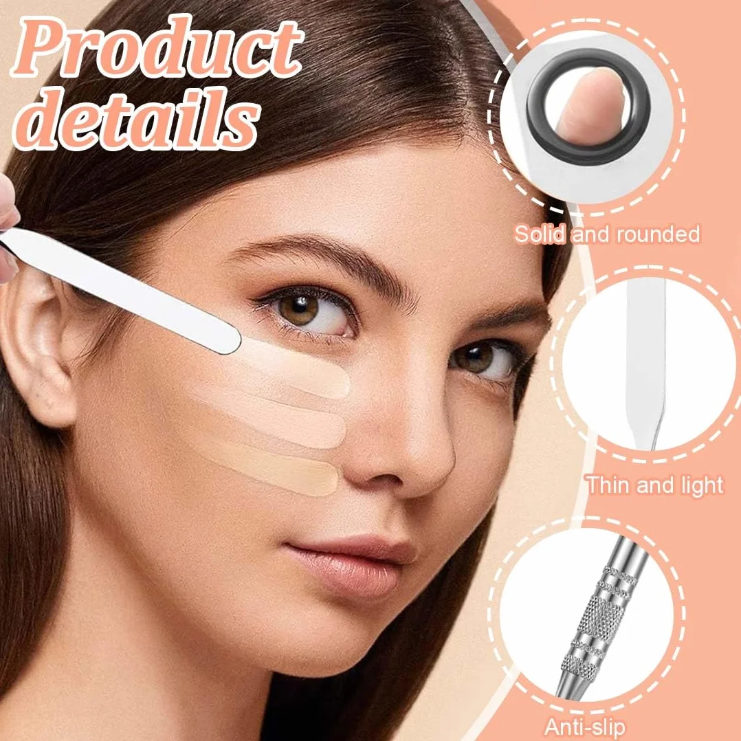 Espátula de Maquillaje de Acero Inoxidable 3 Piezas para Mezclar Base y Sombra de Ojos