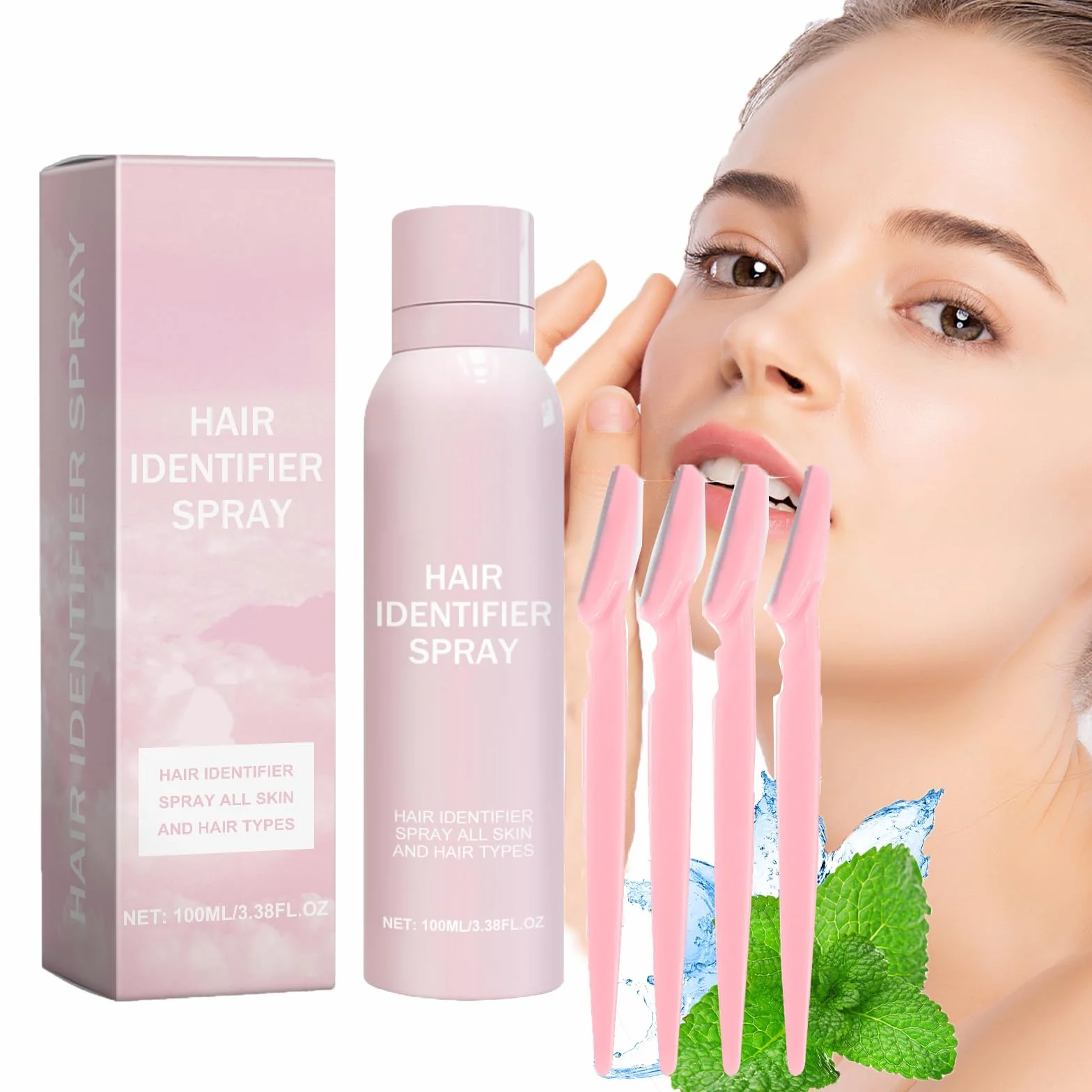 Spray Identificador de Vello Facial,Hair Identifier Spray For Face Dermaplaning,Face Hair Identifier Spray,Skin Body Dermaplaning Spray,Spray Identificador de Cabello para Afeitado Facial (Rosa)