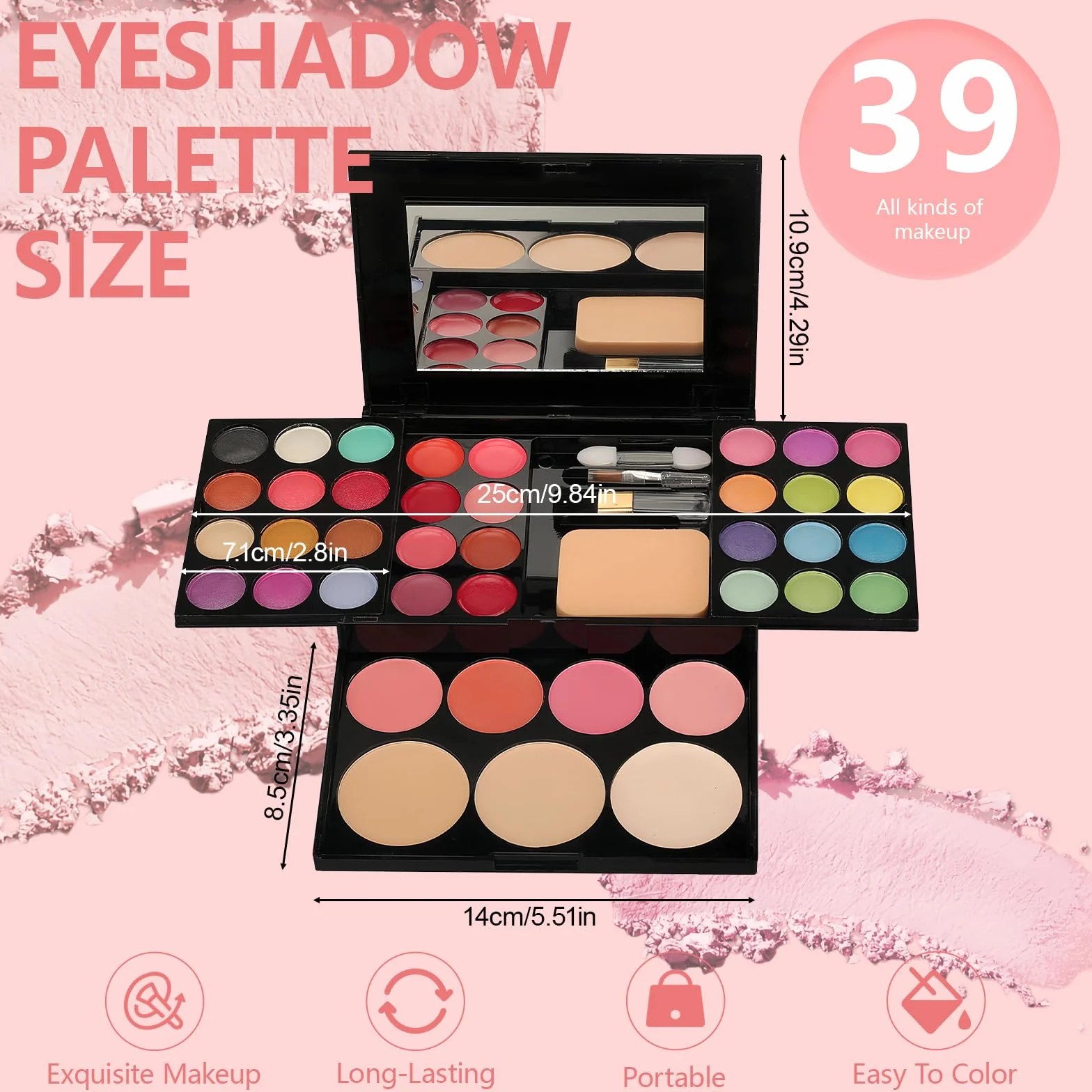 Maletin Maquillaje Mujer Set Larga Duración Fácil Difuminar