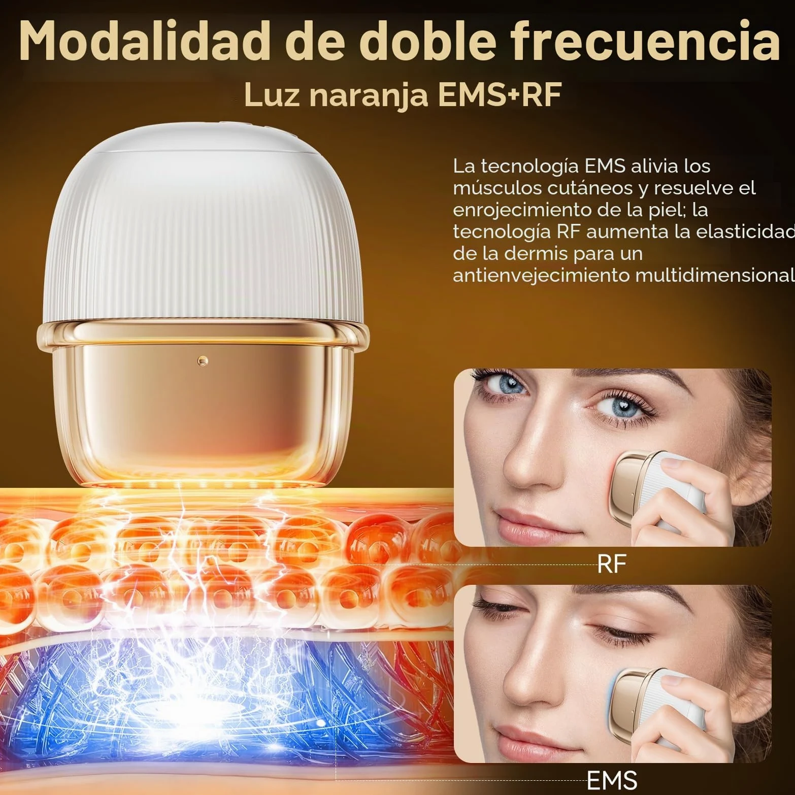 ANLAN Mini Radiofrecuencia Facial, 24K Oro RF Aparato Reafirmante y Antiarrugas, EMS Masajeador Facial Antienvejecimiento, 3 Modos, 3 Niveles, IPX6