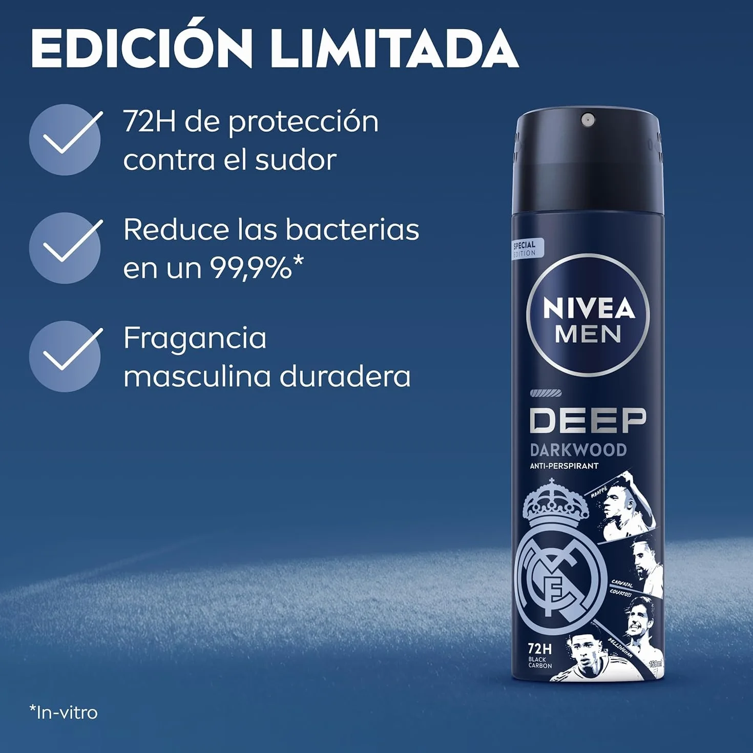 NIVEA MEN Pack Real Madrid Edición Limitada - Sensitive Aftershave 100 ml, Desodorante Spray Deep 150 ml, Gel de Ducha Deep 250 ml, NIVEA Creme 150 ml