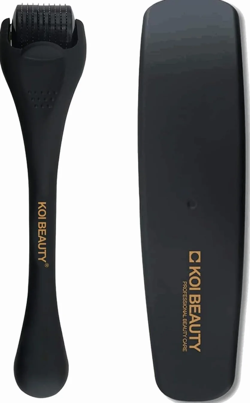 KOI BEAUTY Derma Roller 0.5 mm 540 agujas de titanio Microneedling Roller para barba y cabello Negro mate