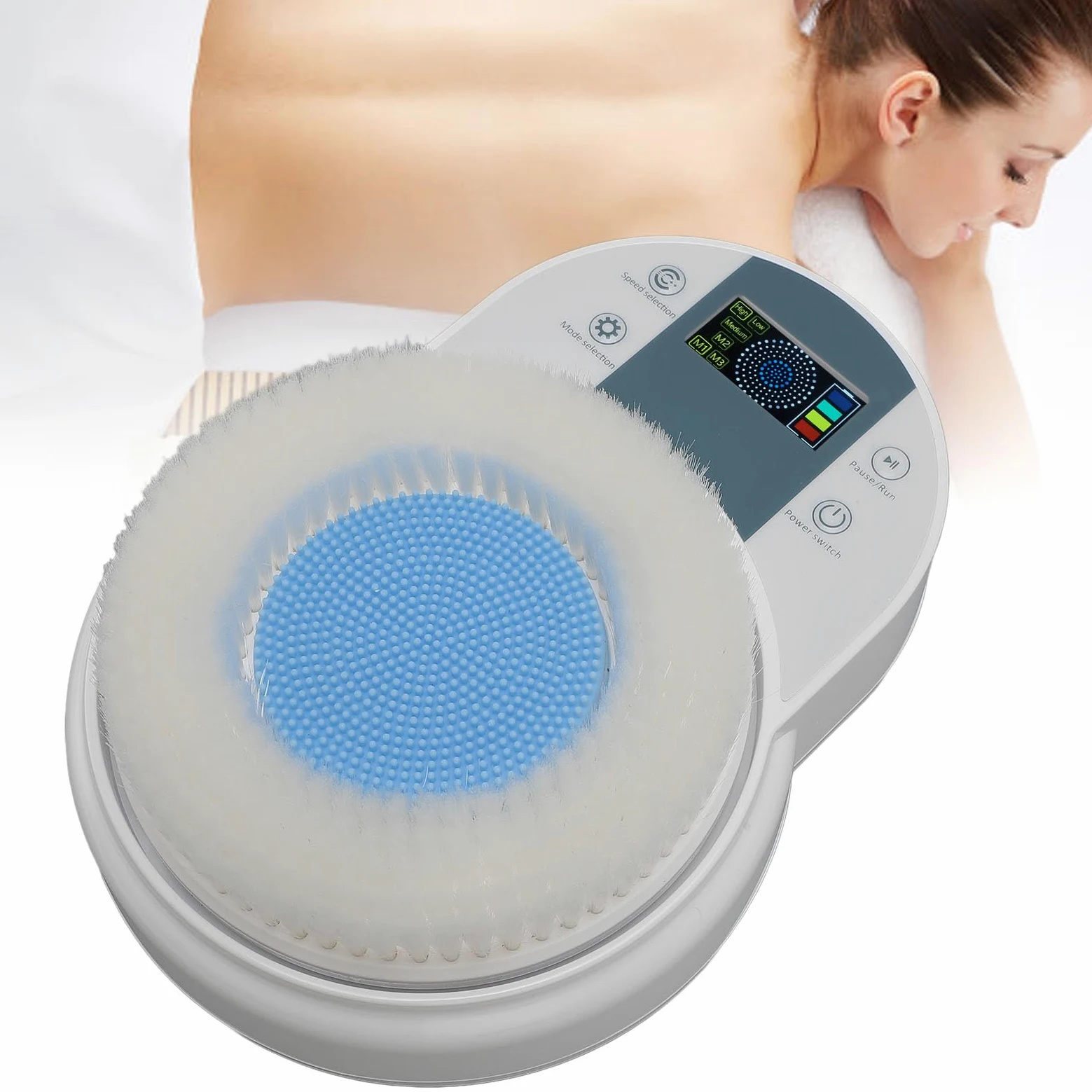 Depurador de Espalda Montado en la Pared, Cepillo de Baño Corporal Eléctrico con Apagado Automático, Cepillo de Ducha para la Piel del Cuerpo con Ajuste de 3 Velocidades para