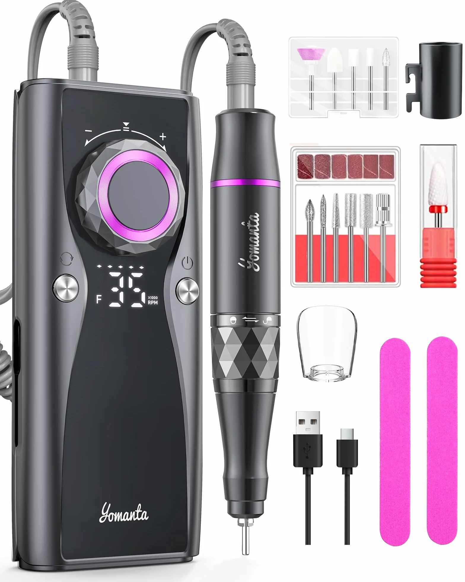 torno para uñas profesional 35000 RPM USB recargable 10H+ duración de la batería con 12 brocas lima electrica uñas para uñas de acrílico y gel- torno de uñas portátil para salón y uso doméstico