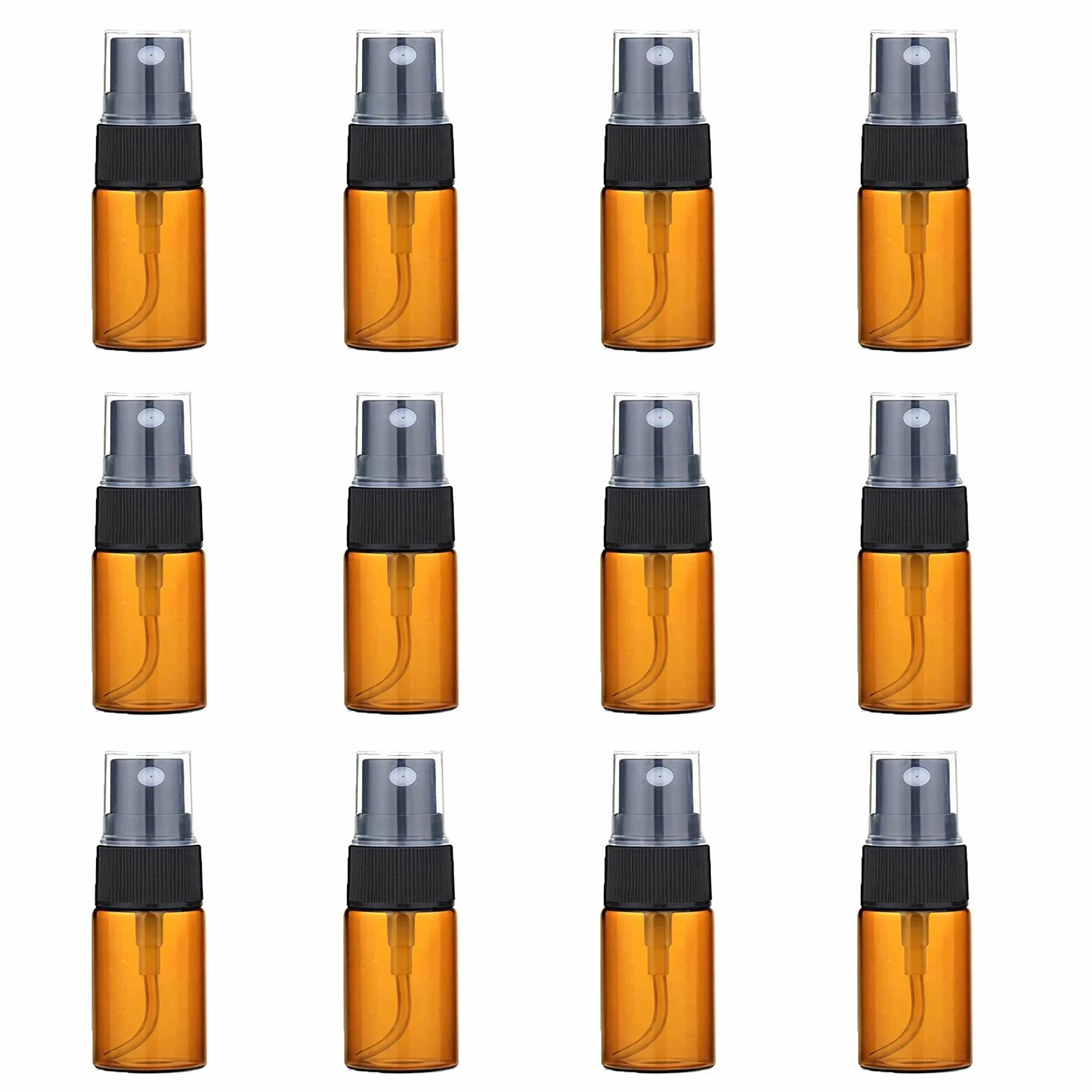Botellas de vidrio 10 ml con atomizador de niebla fina, vacías rellenables, ámbar, para aceite esencial y perfume