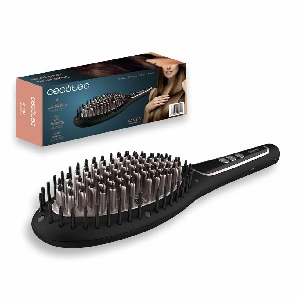 Cecotec Cepillo Alisador Eléctrico Bamba InstantCare 900 Perfect Brush, 61 W, Revestimiento de Queratina y Aceite de Argán, Temperatura Regulable, Cabezal Cerámico, Autoapagado