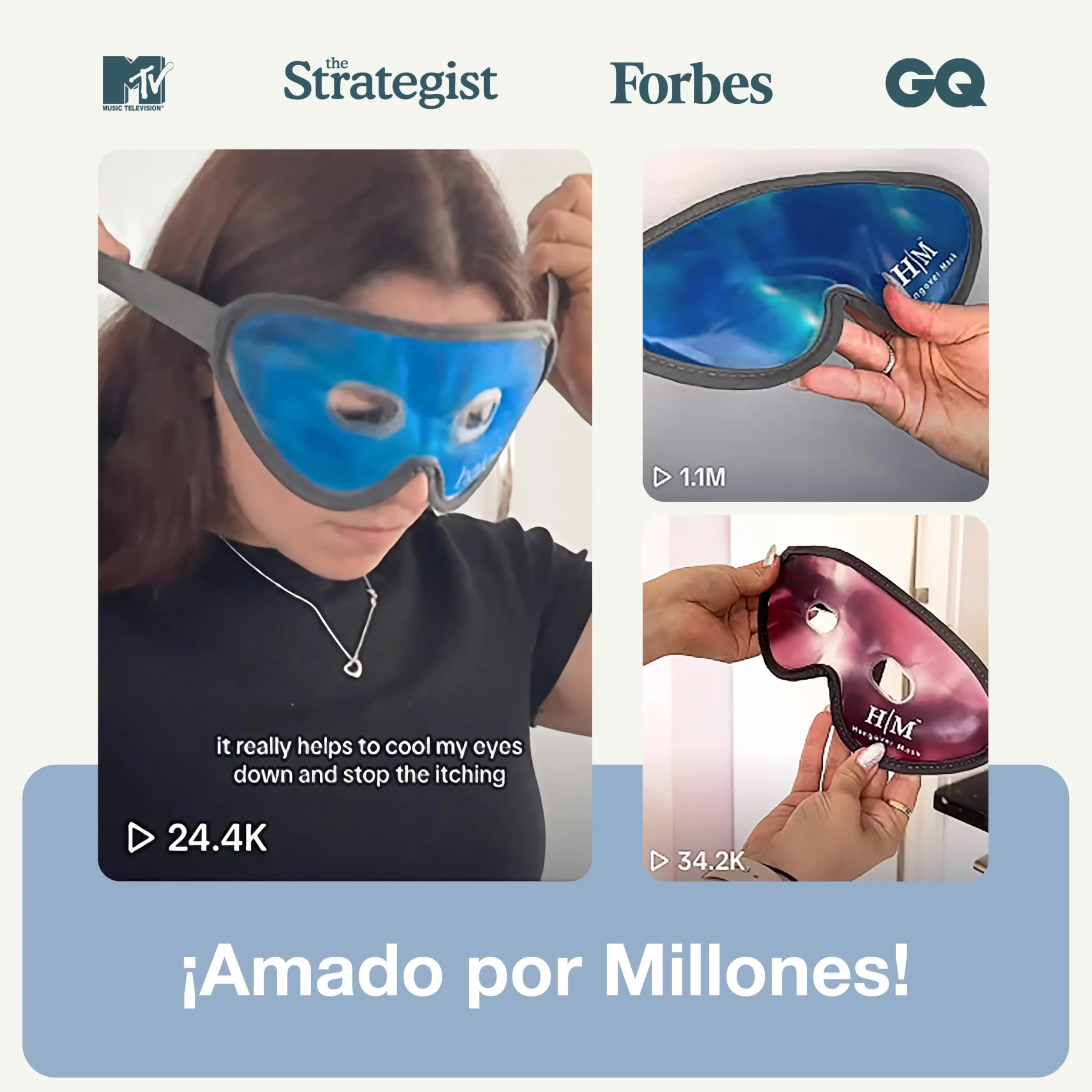 MyHalos Antifaz Gel Frío Ojos Hinchados Antiojeras Máscara para Dormir Alivia Migraña Dolores de Cabeza