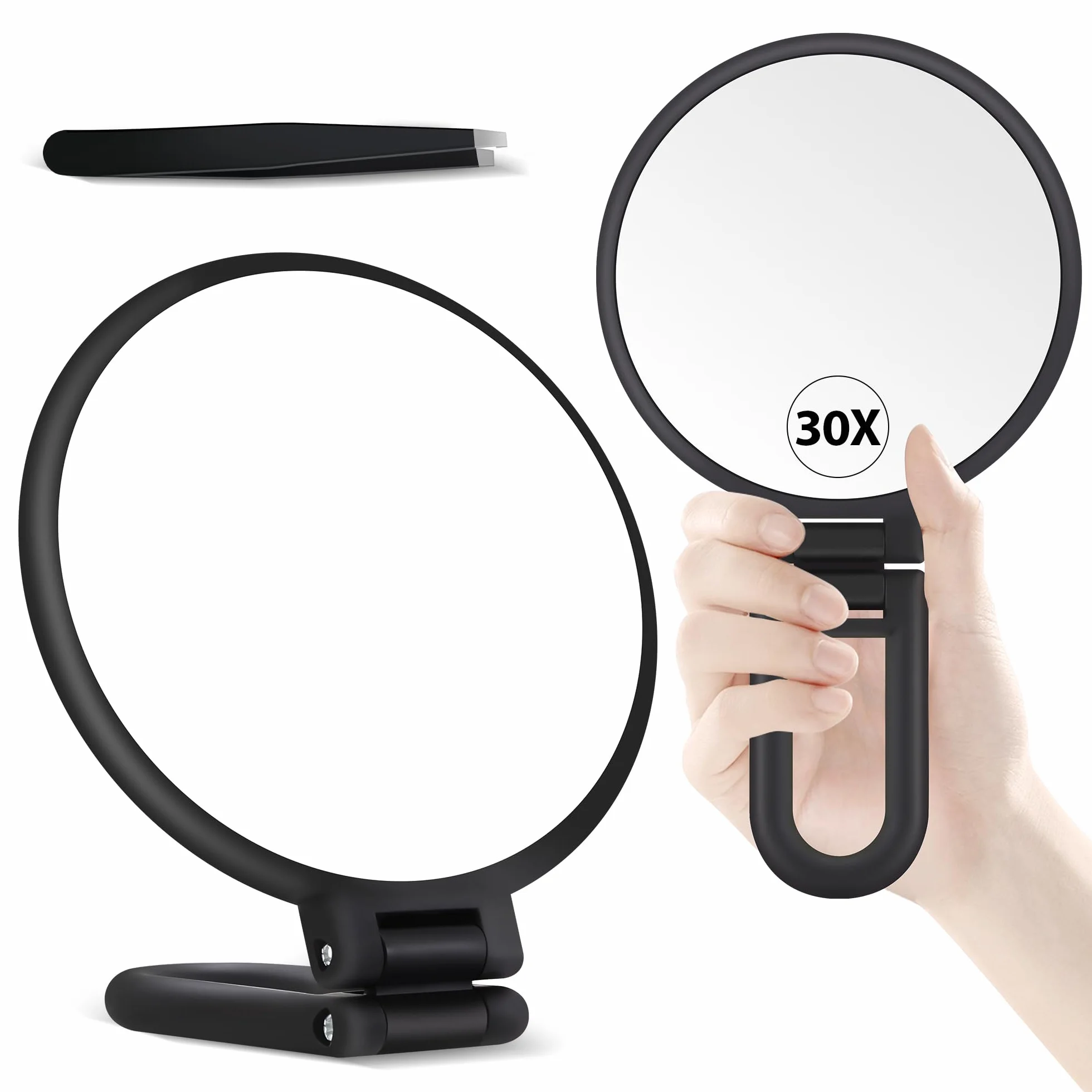 MIYADIVA Espejo de Aumento 30X, Espejo de Mano Doble Cara 30X/1X, Espejo de Maquillaje Plegable Portátil