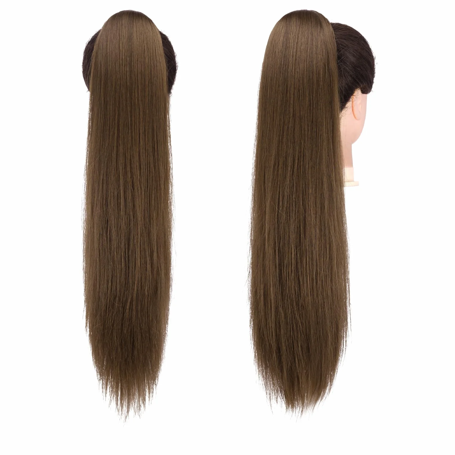 FESHFEN Coleta Postiza Pelo Liso 60 cm Cola de Caballo Extension Sintética para Mujeres Marrón Musgo