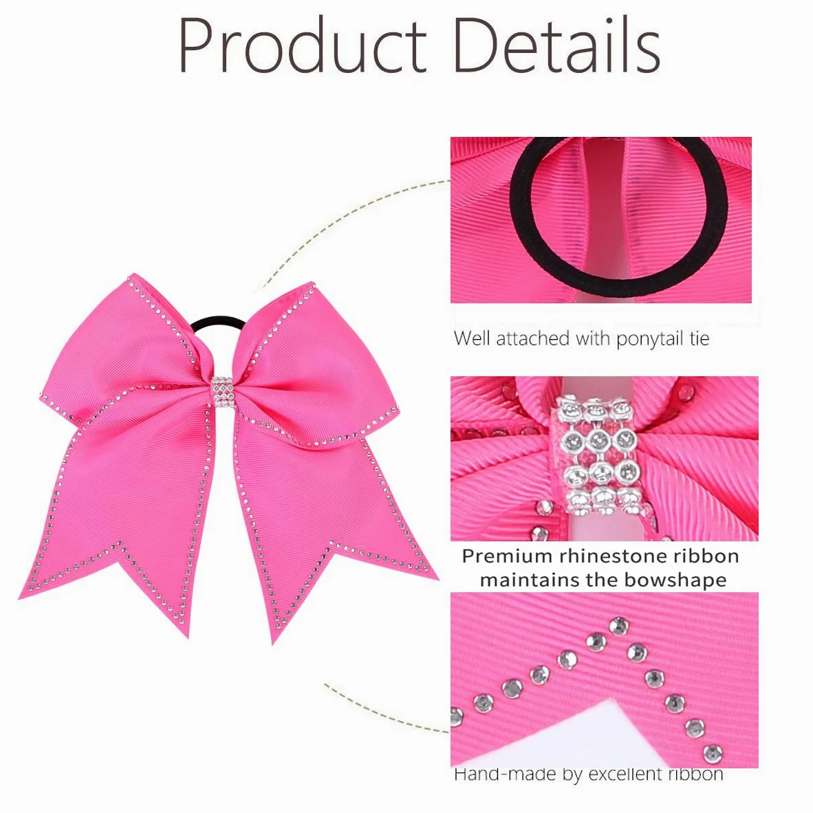 Lazos grandes con diamantes de imitación para el pelo, 12 lazos de animación con purpurina de 17,78 cm, soporte para cola de caballo para niñas, moños para animadoras, competiciones