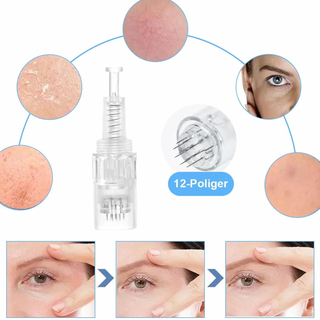 WeddHuis 10 Piezas de Repuesto Universales para Dermapen de Hilo, Tecnología de Microagujas, 12 Pines