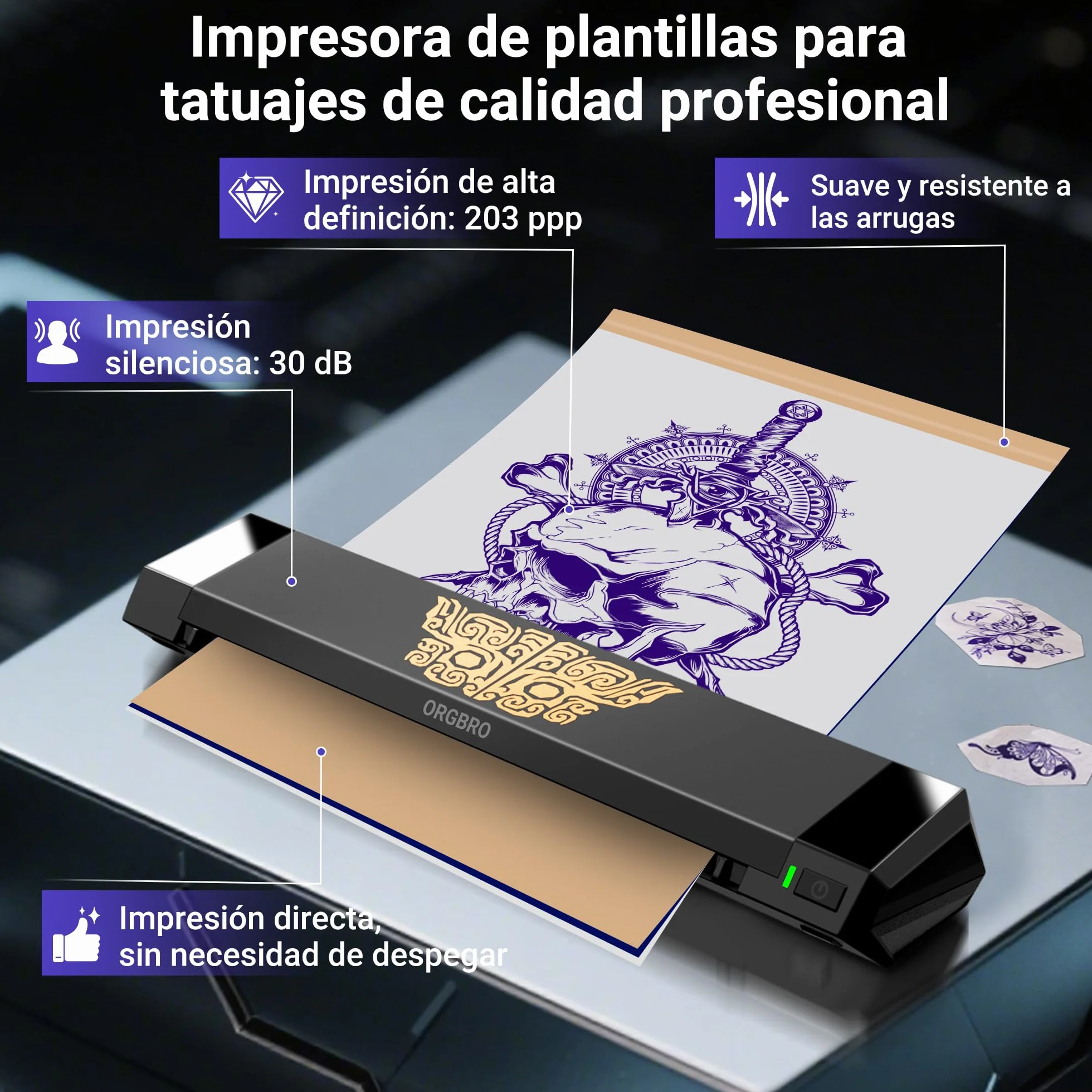 ORGBRO X8 Termocopiadora Tattoo, Impresora Térmica Tattoo Bluetooth con 30 Hojas de Papel de Transferencia, Maquina de Tatuar para Principiantes y Artistas del Tatuaje, Compatible con TeléFonos/Pc