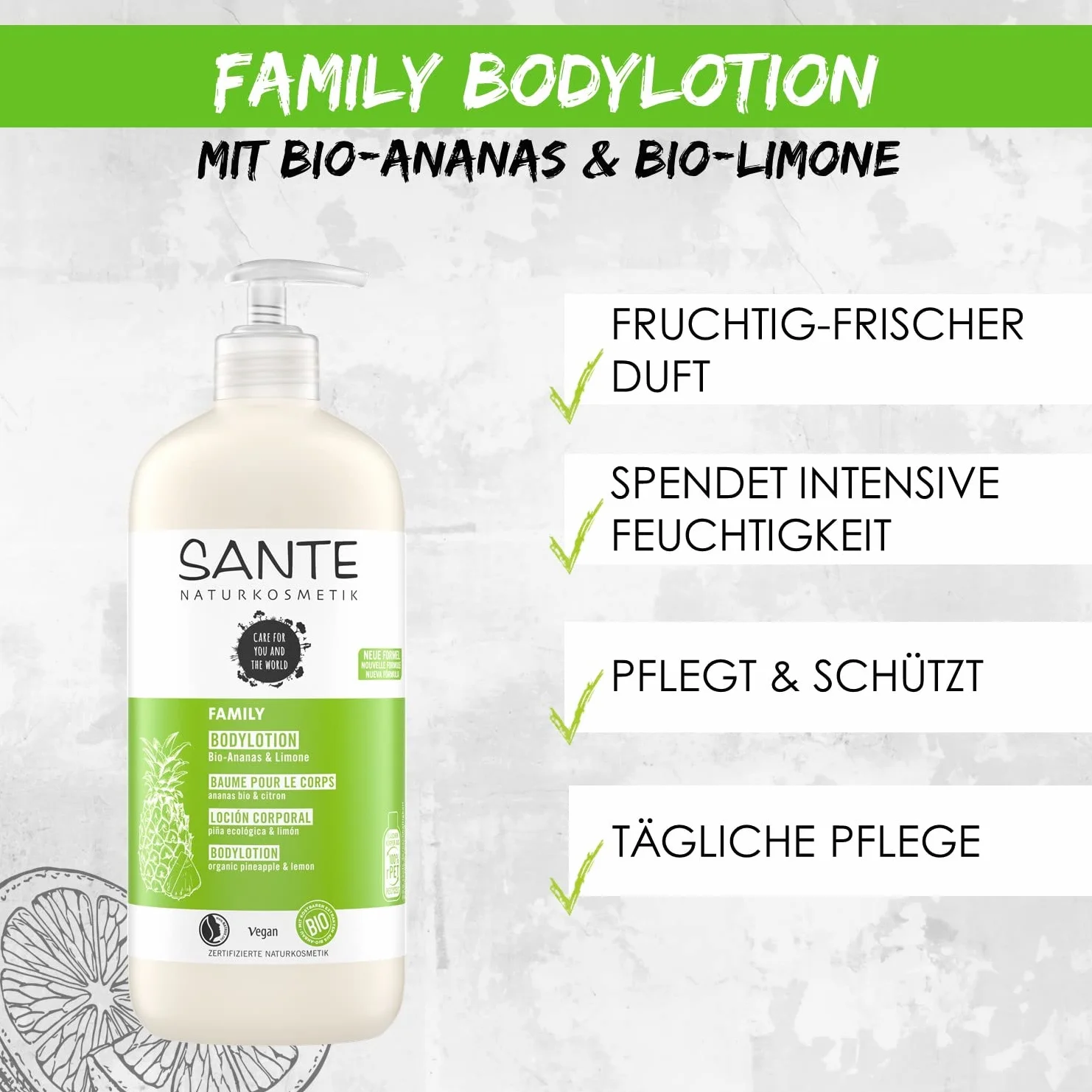 Loción corporal piña y limón Sante 500 ml