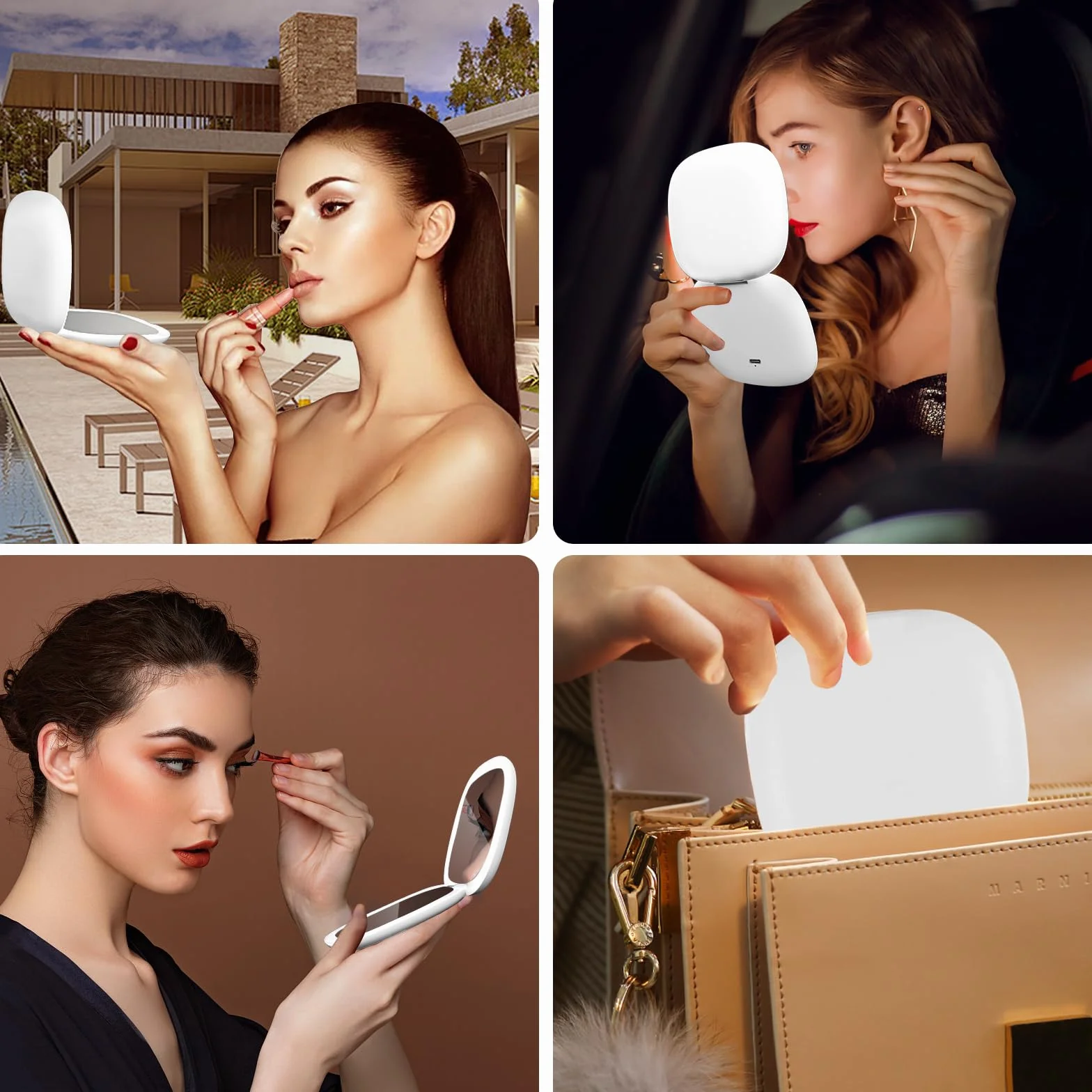 Espejo de Maquillaje LED Compacto Magnificado 1X 10X Carga USB Plegable Doble Cara