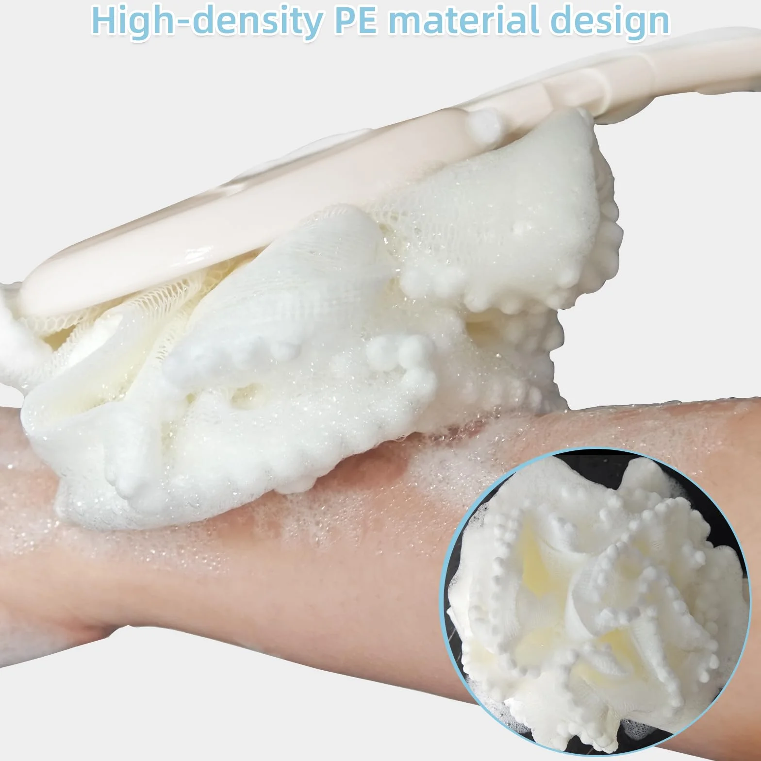 Esponja Ducha Mango Largo, Cepillo Espalda Aplicador Crema para Mujeres Hombres (Blanco)