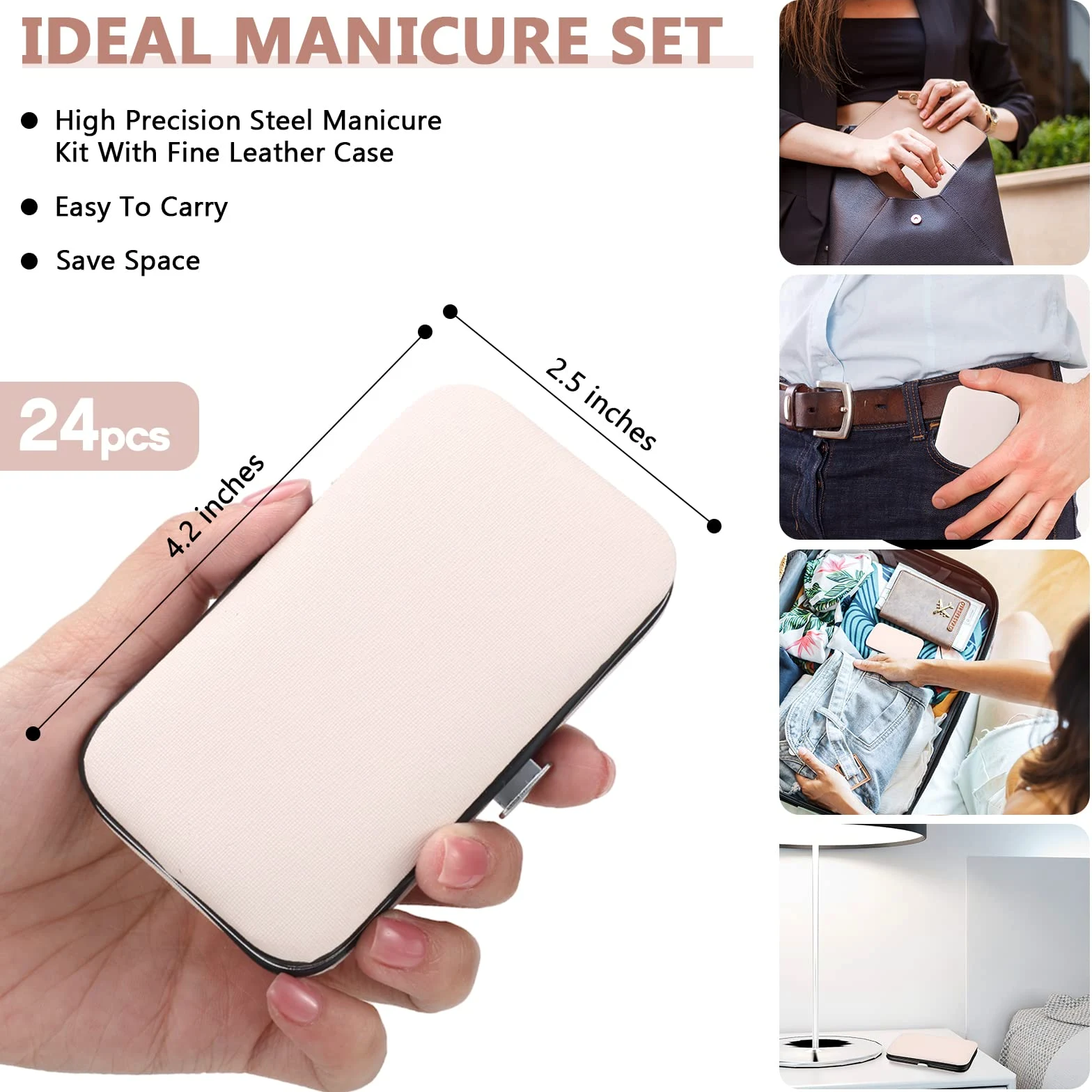 Lasnten Juego de 24 cortaúñas a granel, kit de aseo de uñas de acero inoxidable, kit de pedicura profesional, herramientas de pedicura con estuche de viaje, regalos personales para hombres y mujeres