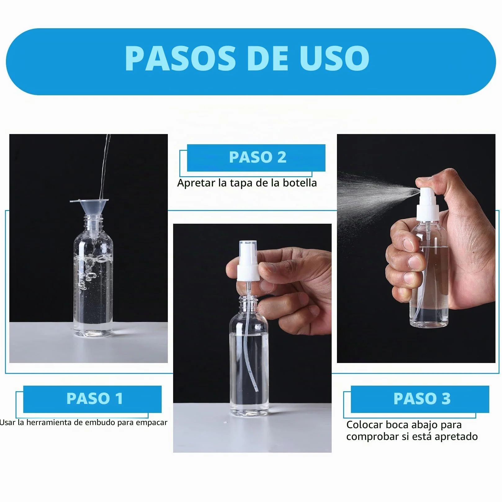 Botellas de Spray Pequeñas 100 ml Vacías para Agua, Cosméticos y Viaje (Transparente/Marrón)