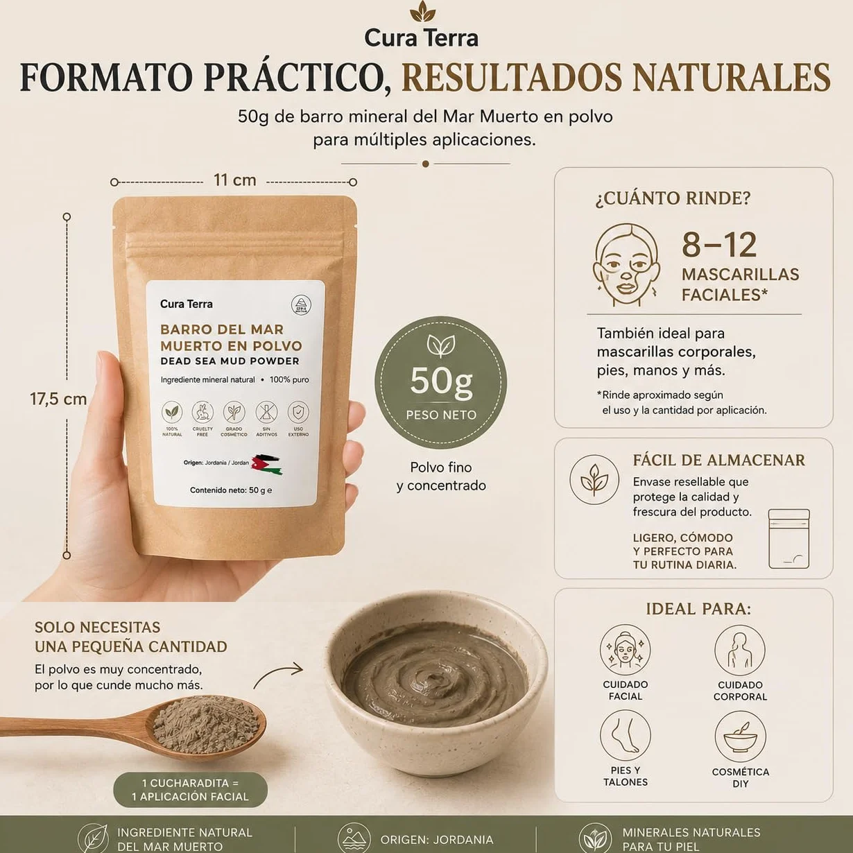 Barro del Mar Muerto en Polvo 50g Mineral para Cuidado de la Piel Cosmética DIY