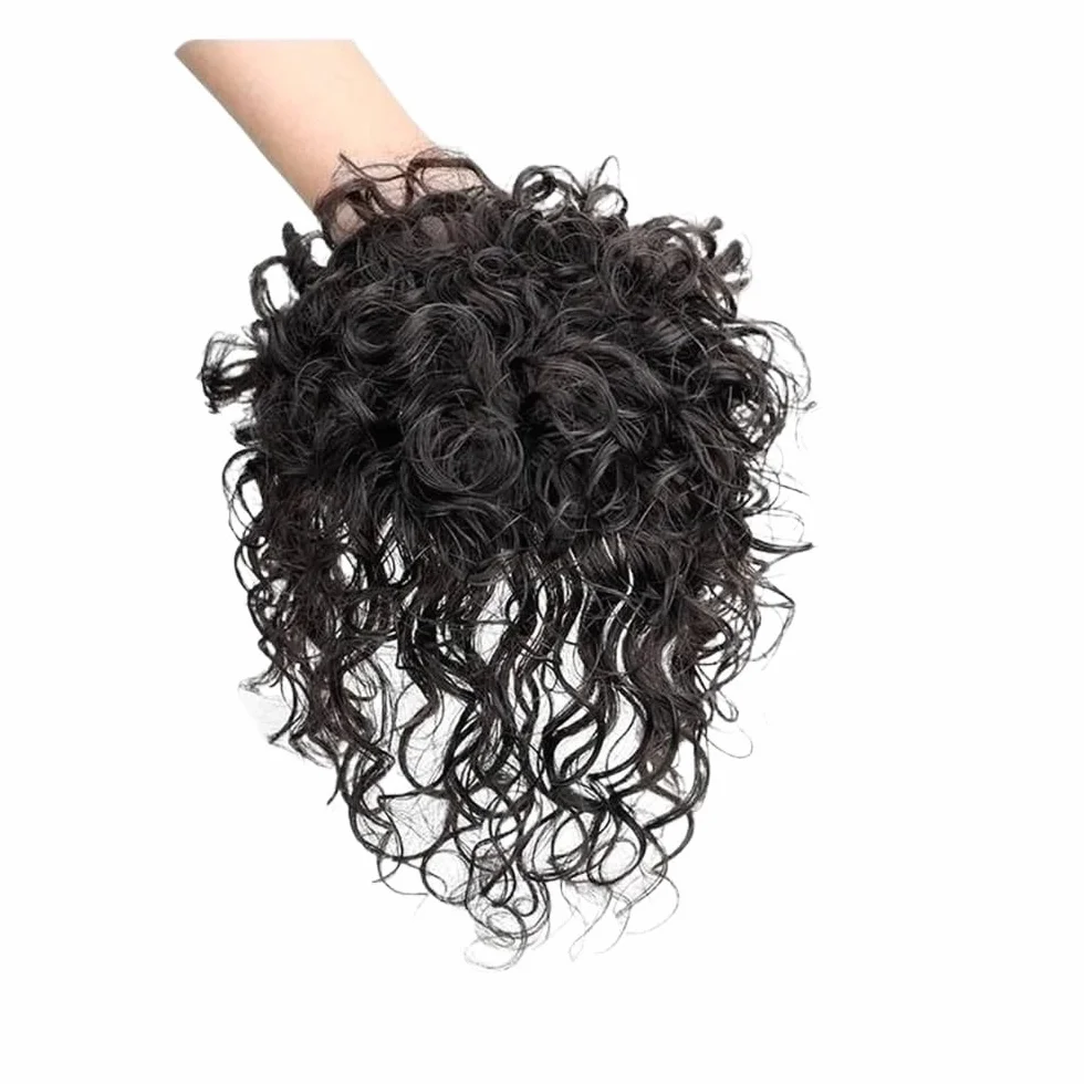 Parte de cabello humano ondulado natural para mujeres, con clip en pony con base de encaje, extensión de cabello, cobertura de la caída del cabello, 30 cm añade volumen al cabello (negro natural)