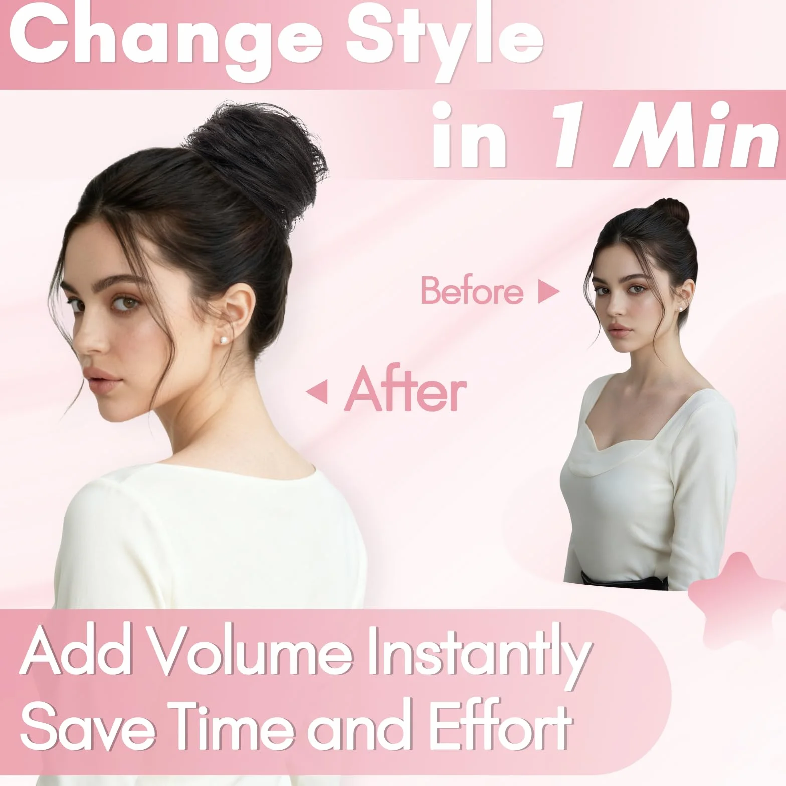MY-LADY Moño Postizo de Pelo Natural Marron Chocolat/Rubio Elástico Liso para Mujer 25g