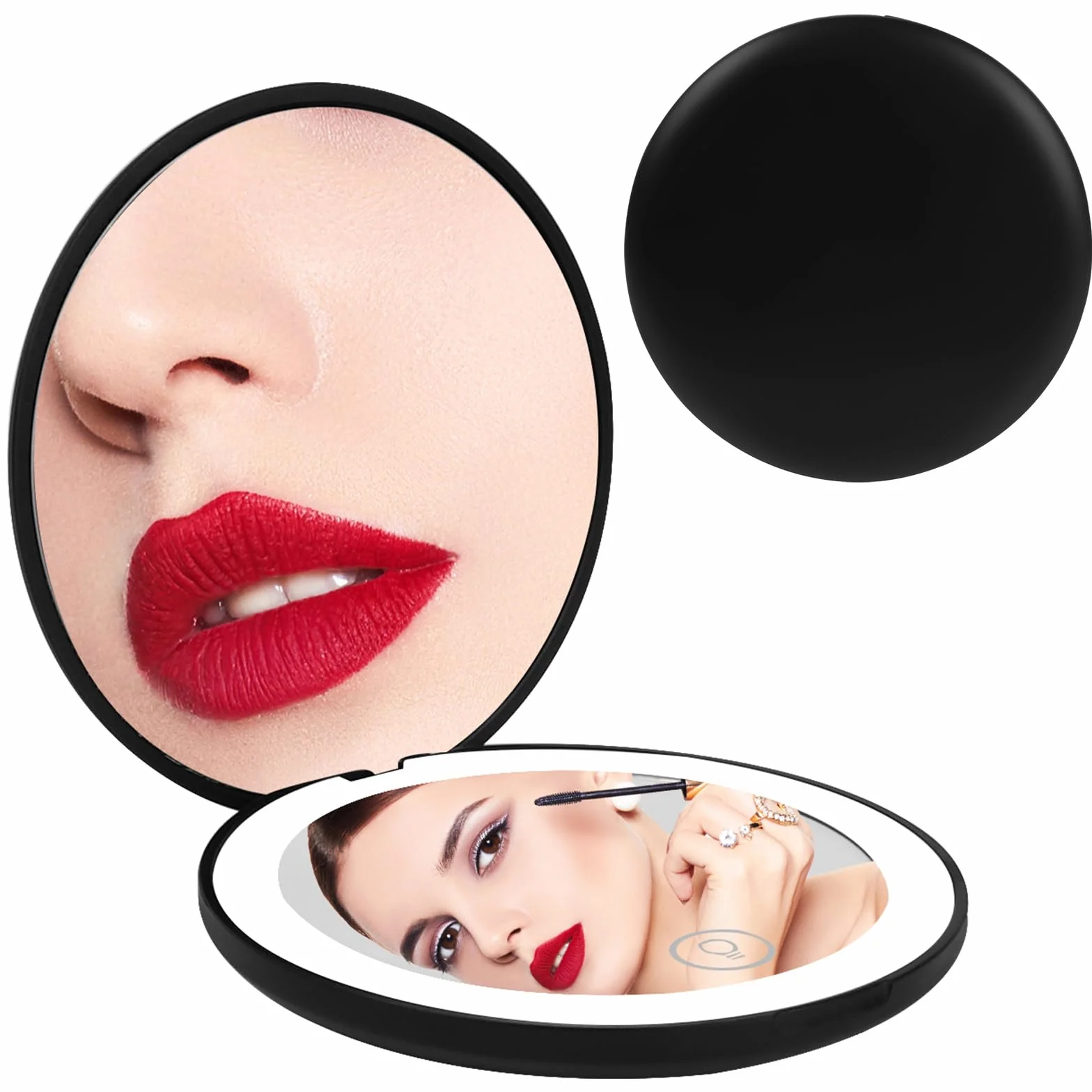 Mini Espejo de Maquillaje LED Plegable Recargable por Type-C Compacto con Aumento 1X/10X