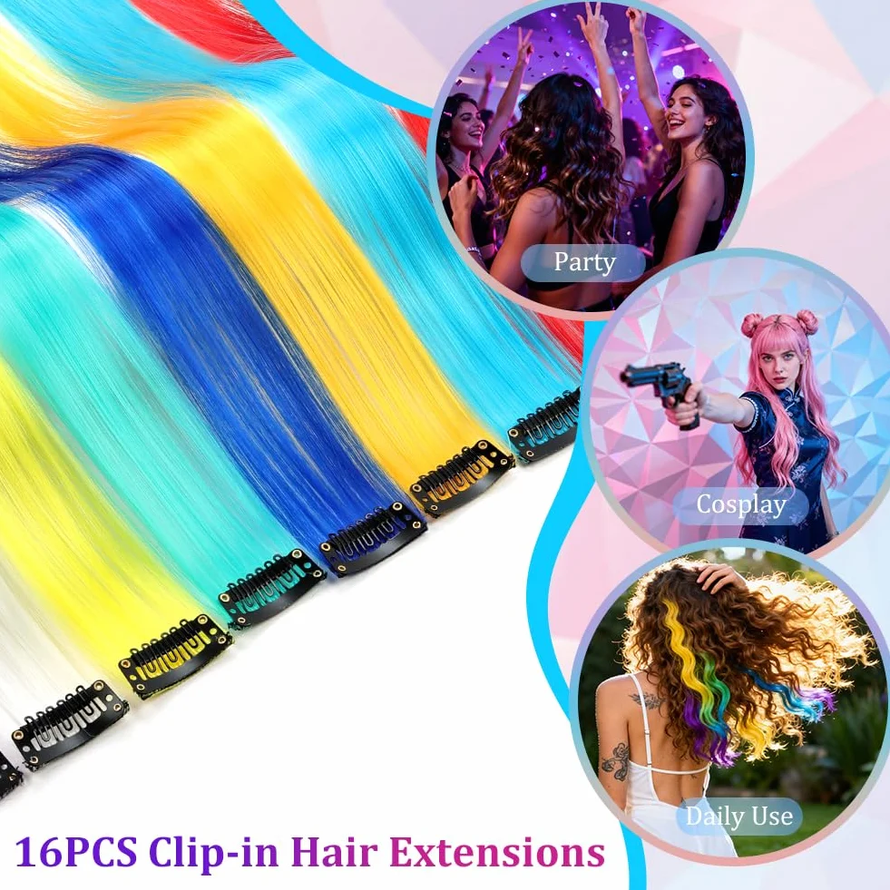 Extensiones de Clip de Pelo 55 cm 16 Piezas Reutilizables para Mujeres