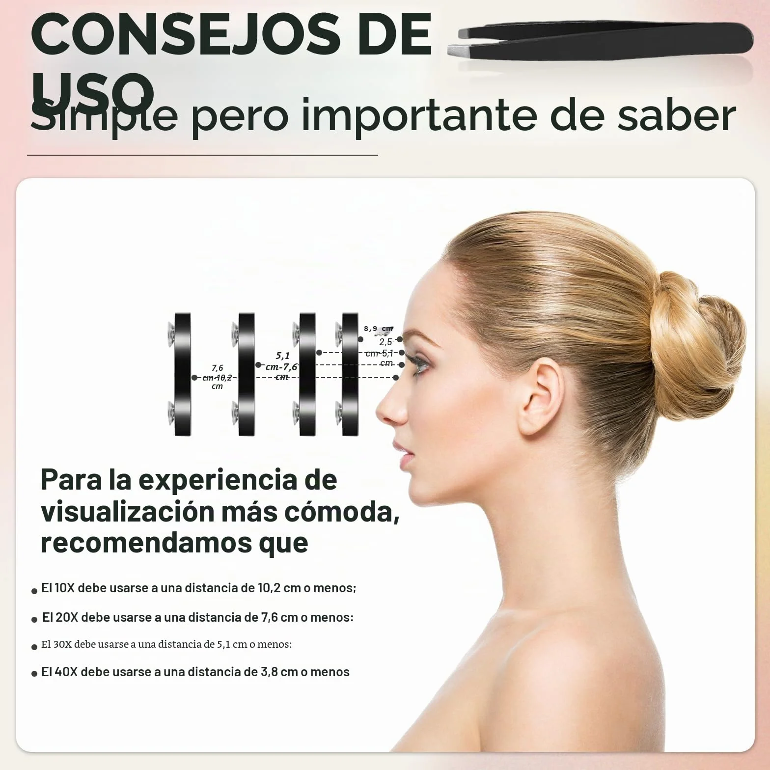 Espejo de aumento 40 veces 8,9 cm con ventosas y pinzas para maquillaje