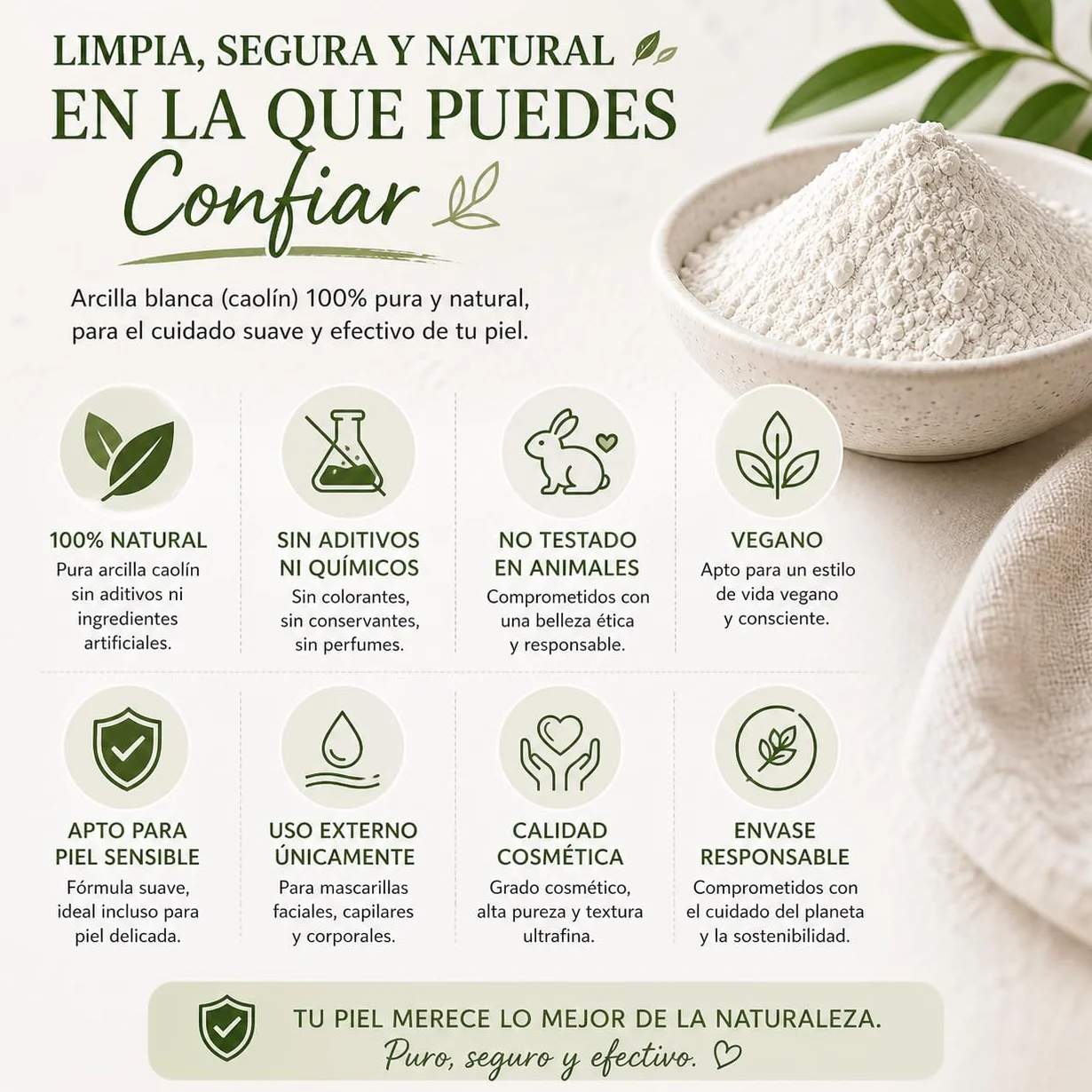 Arcilla Blanca Caolín 100% Natural de Portugal (250g) – Polvo Cosmético para Cuidado de la Piel
