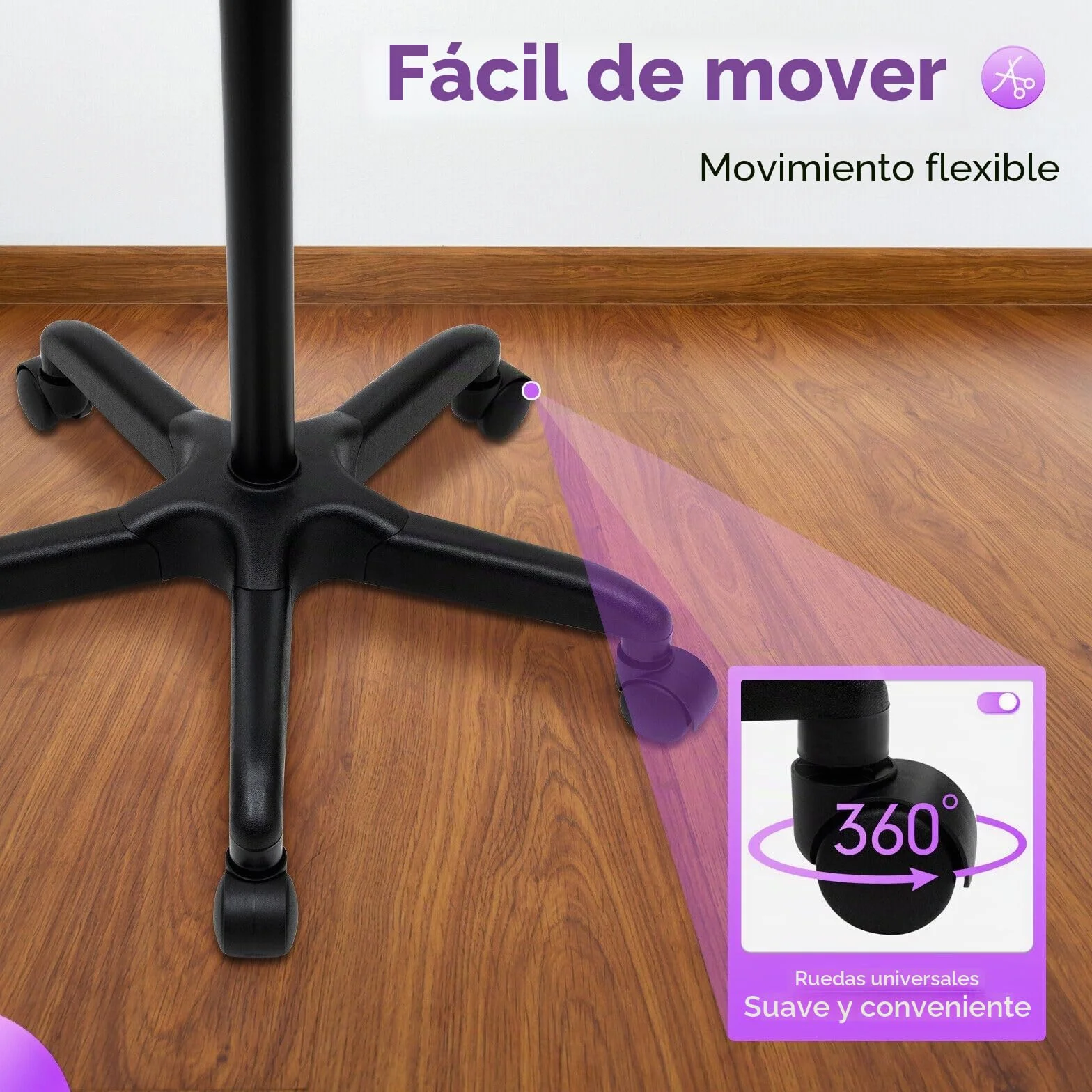 Carro de aluminio para tatuadores con ruedas, altura ajustable (Negro)