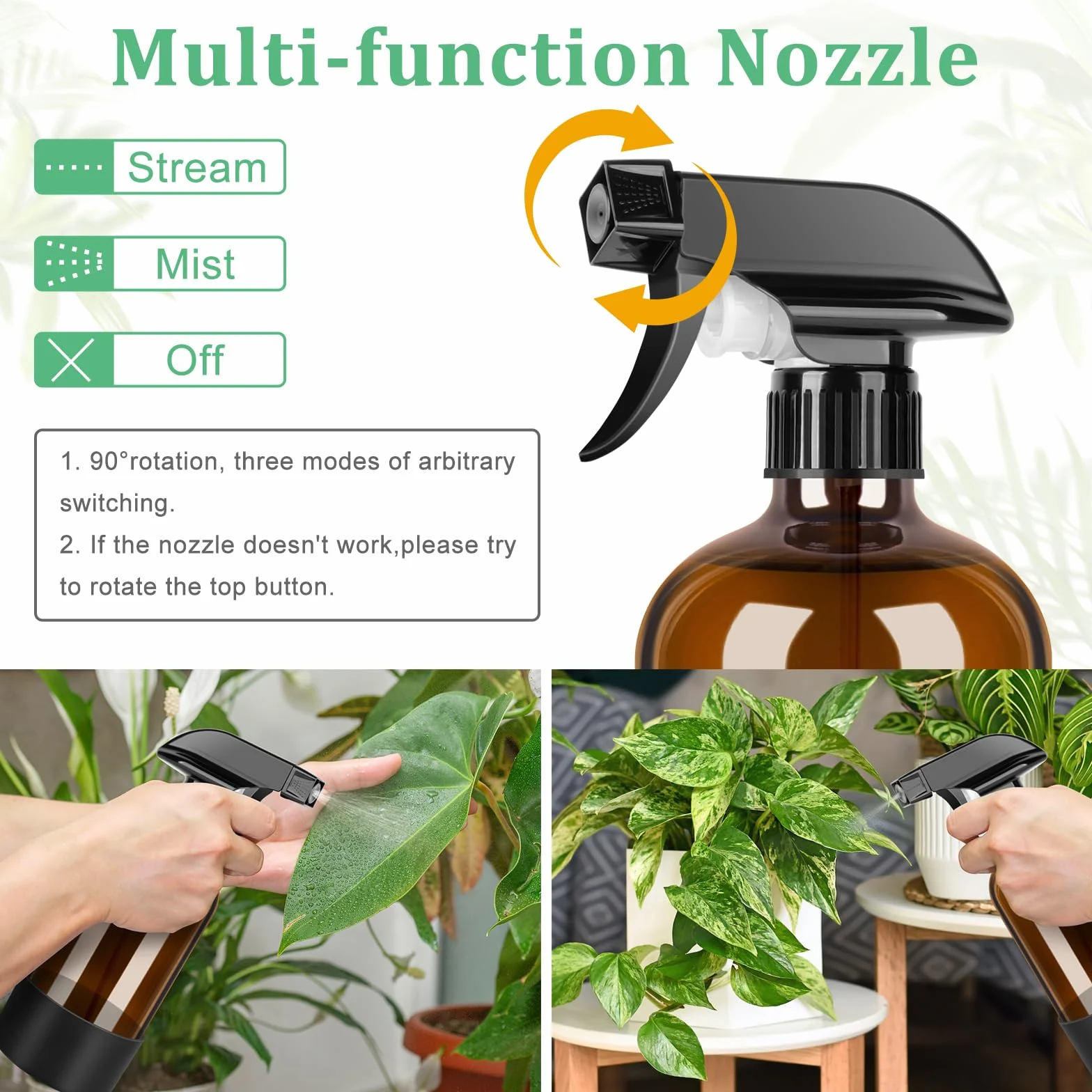 Botellas de spray de vidrio ámbar 500 ml, paquete de 3, recargables para limpieza y aceites esenciales