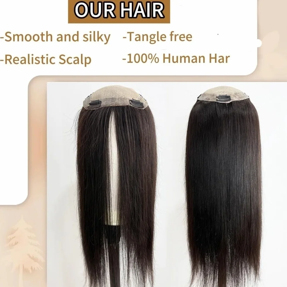 Topper for capelli veri for donne con capelli sottiato, base ancha 15x16 cm Extension for Peluca Densidad 150 Extension per capelli (16 inch,Dark Brown)