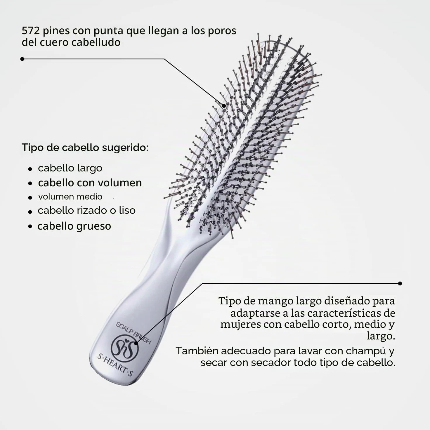 S-HEART-S Scalp Brush Plus Long Silver
