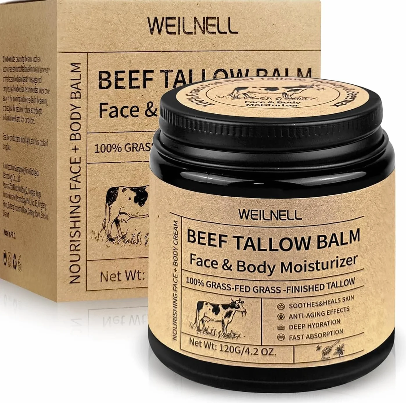 Beef Tallow Crema 120g, Sebo de Res para la Piel, 100% Natural, Hidratación Profunda, Absorción Rápida