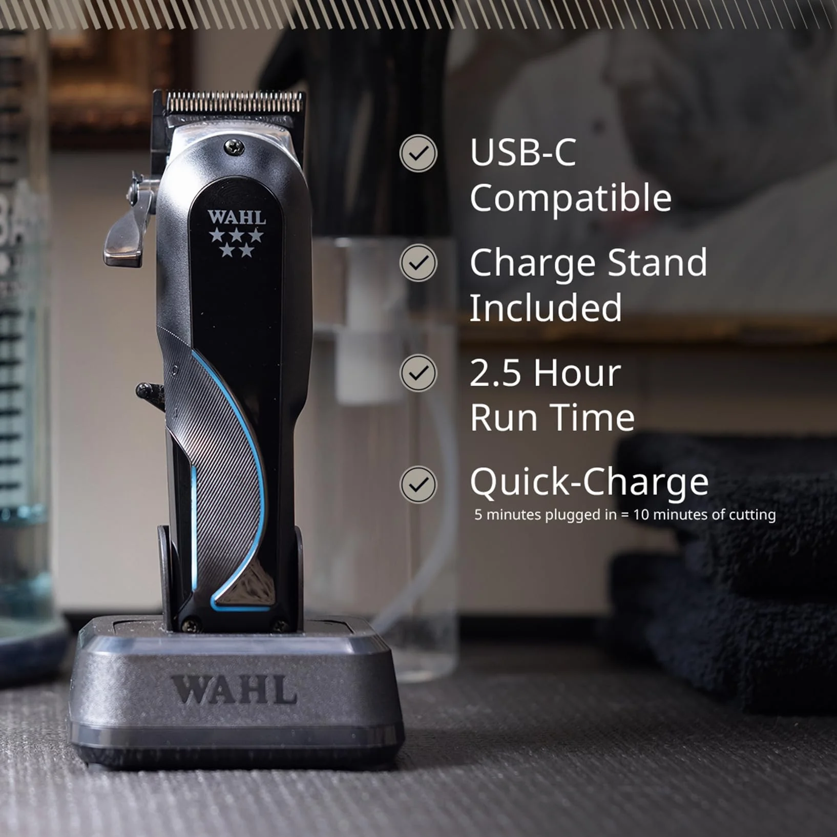 Wahl Senior 2.0 - Cortadora Profesional Inalámbrica para Barberos - Motor 8000 RPM con Control Adaptativo - Cuchilla DLC Zero Gap - Hasta 2,5 Horas de Uso - Con Base de Carga