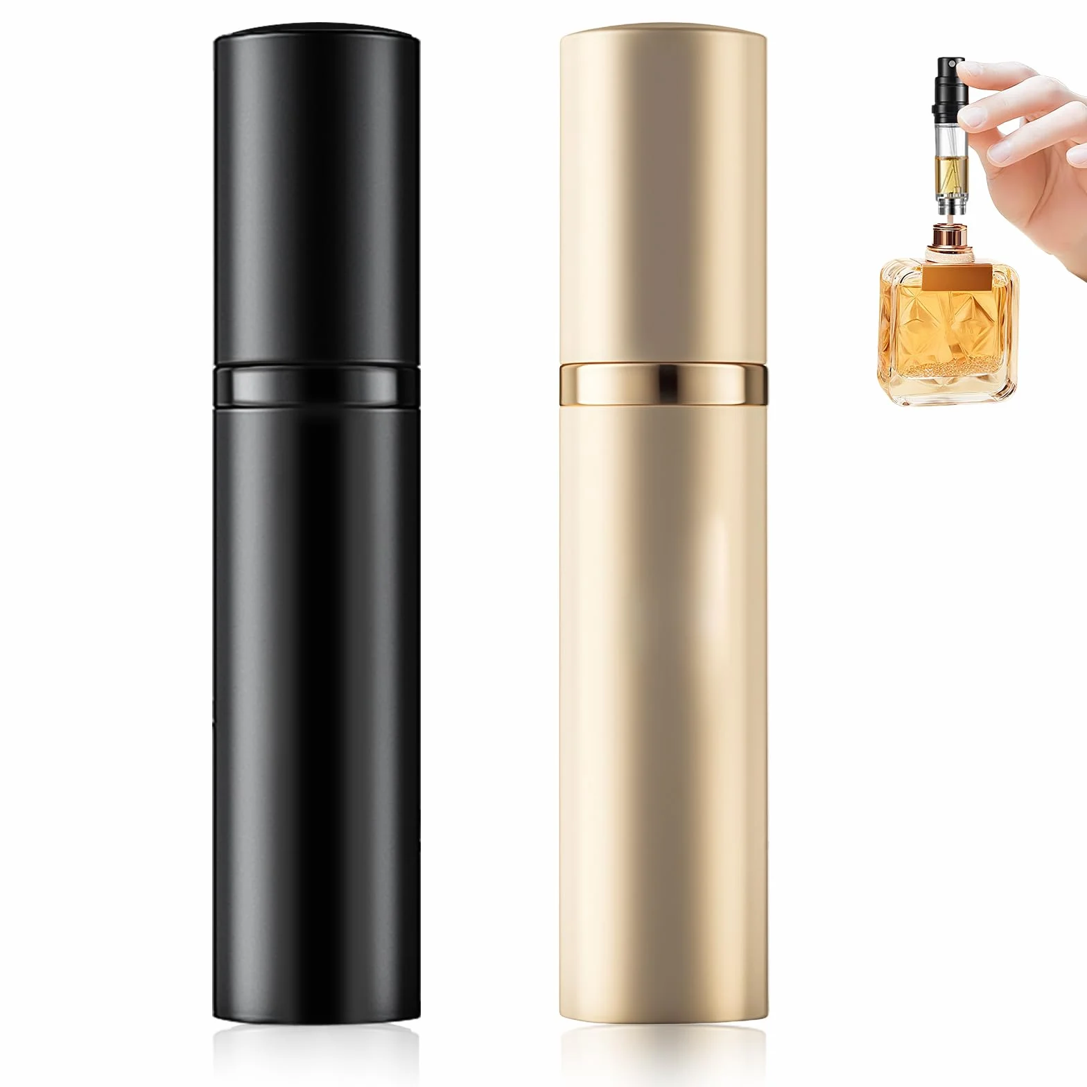 Atomizador Perfume Recargable 5ml sin Fugas, Mini Pulverizador Portátil para Viaje (Negro + Dorado)