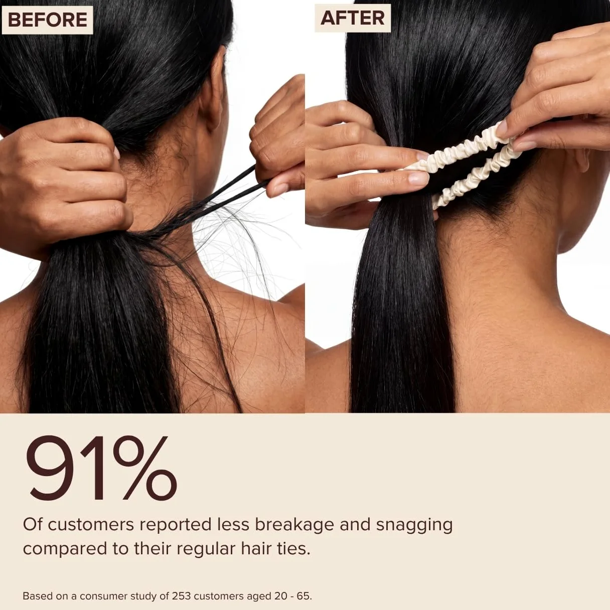 SILKE - Cintas para el cabello, coco, 100 % seda de lujo para el cabello, paquete de 6, lazos de seda para el cabello, sin daños, coleteros para mujeres, para todo tipo de cabello y estilos