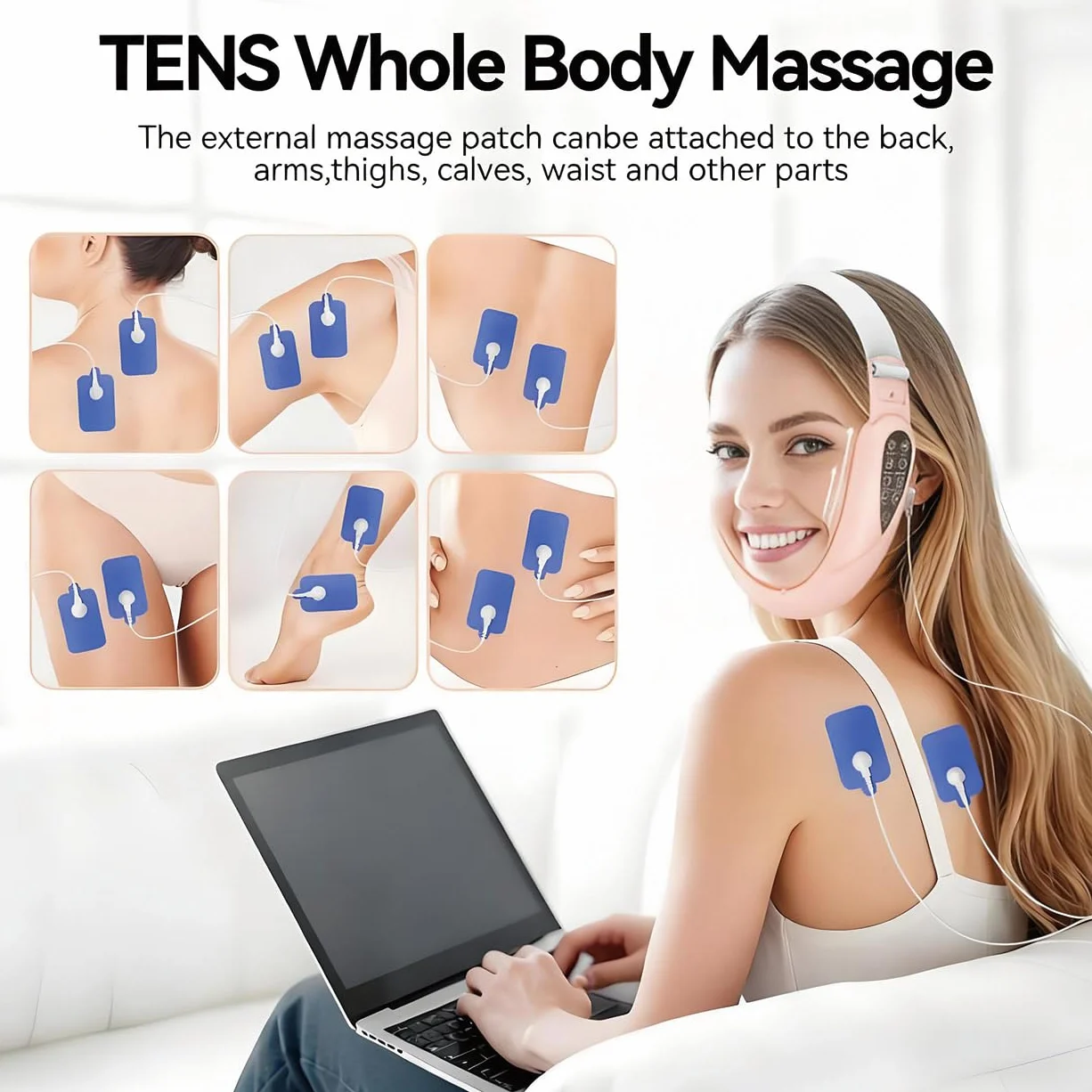 Masajeador eléctrico V-Face Shaping + electroestimulador versión 2026 | Eliminador y tonificador de papada | Masajeador facial EMS, fototerapia roja y azul, 5 modos de terapia + mando a distancia