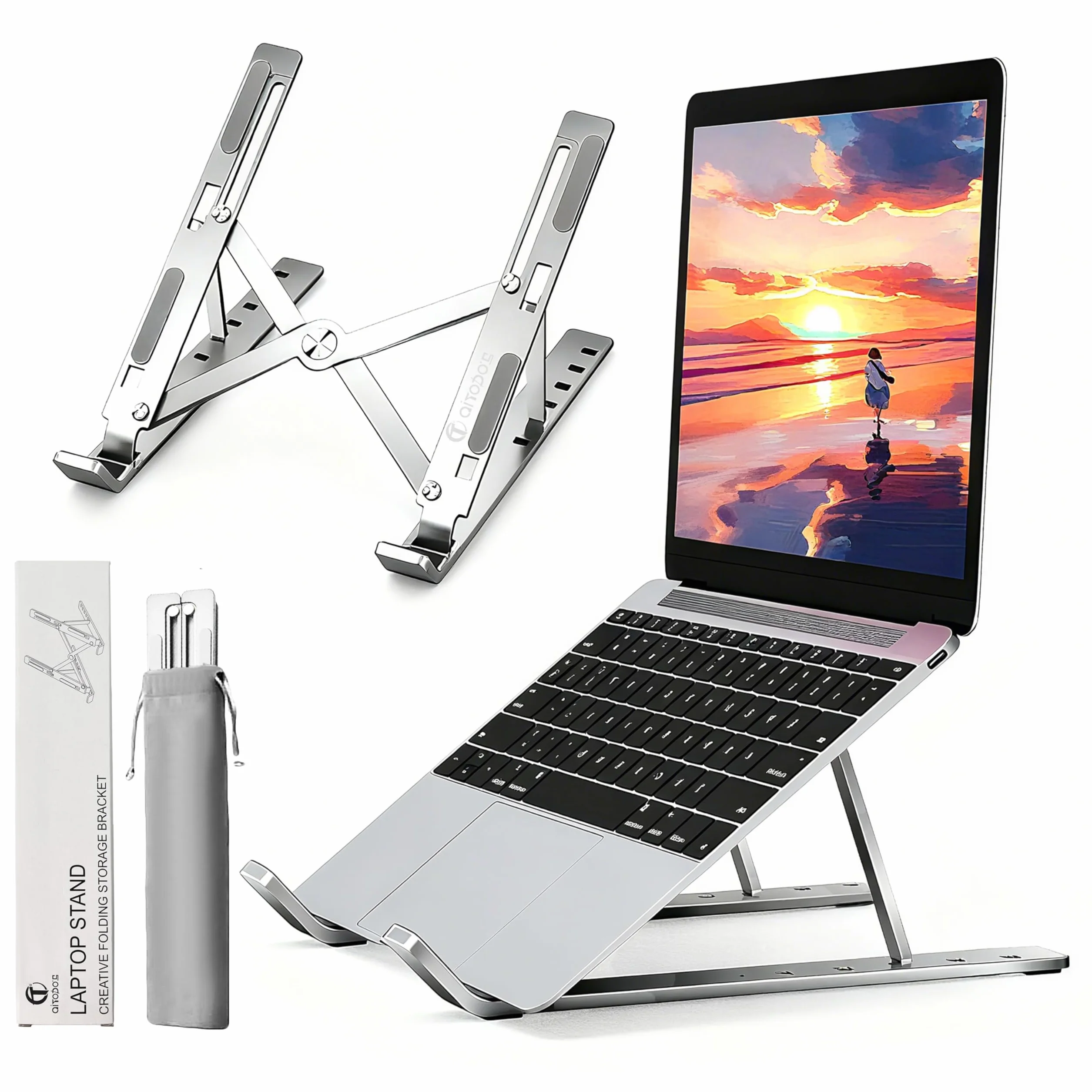AiTodos® Soporte Portátil Plegable de Aleación de Aluminio Antideslizante con Ventilación y Ajuste de 6 Engranajes para Computadora Portátil