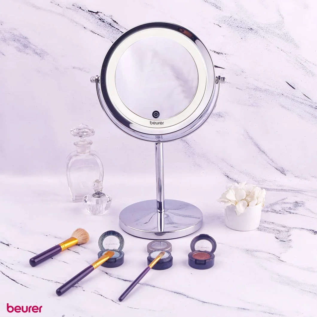 Beurer BS 55 Espejo maquillaje con luz LED brillante 18 LEDs pivotante táctil aumento x7 cromado