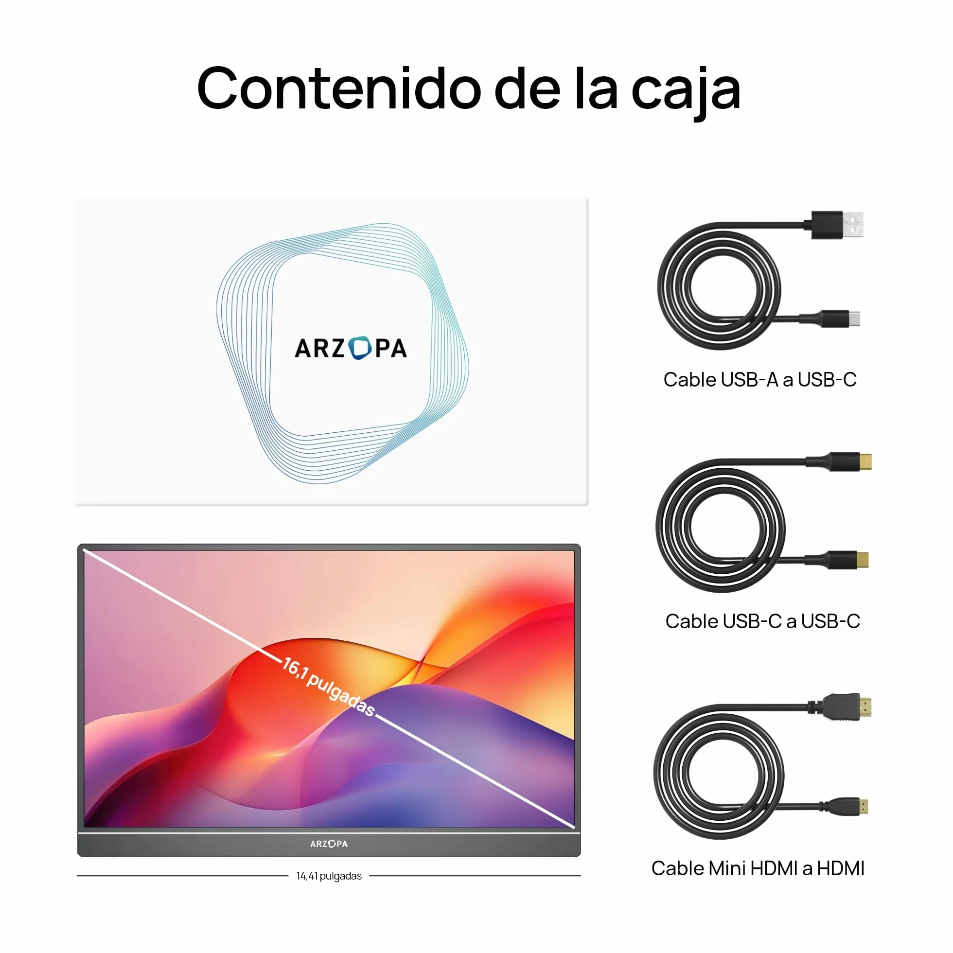 ARZOPA 16.1" Monitor Portátil FHD IPS 100sRGB% HDMI Type-C USB-C Z1C