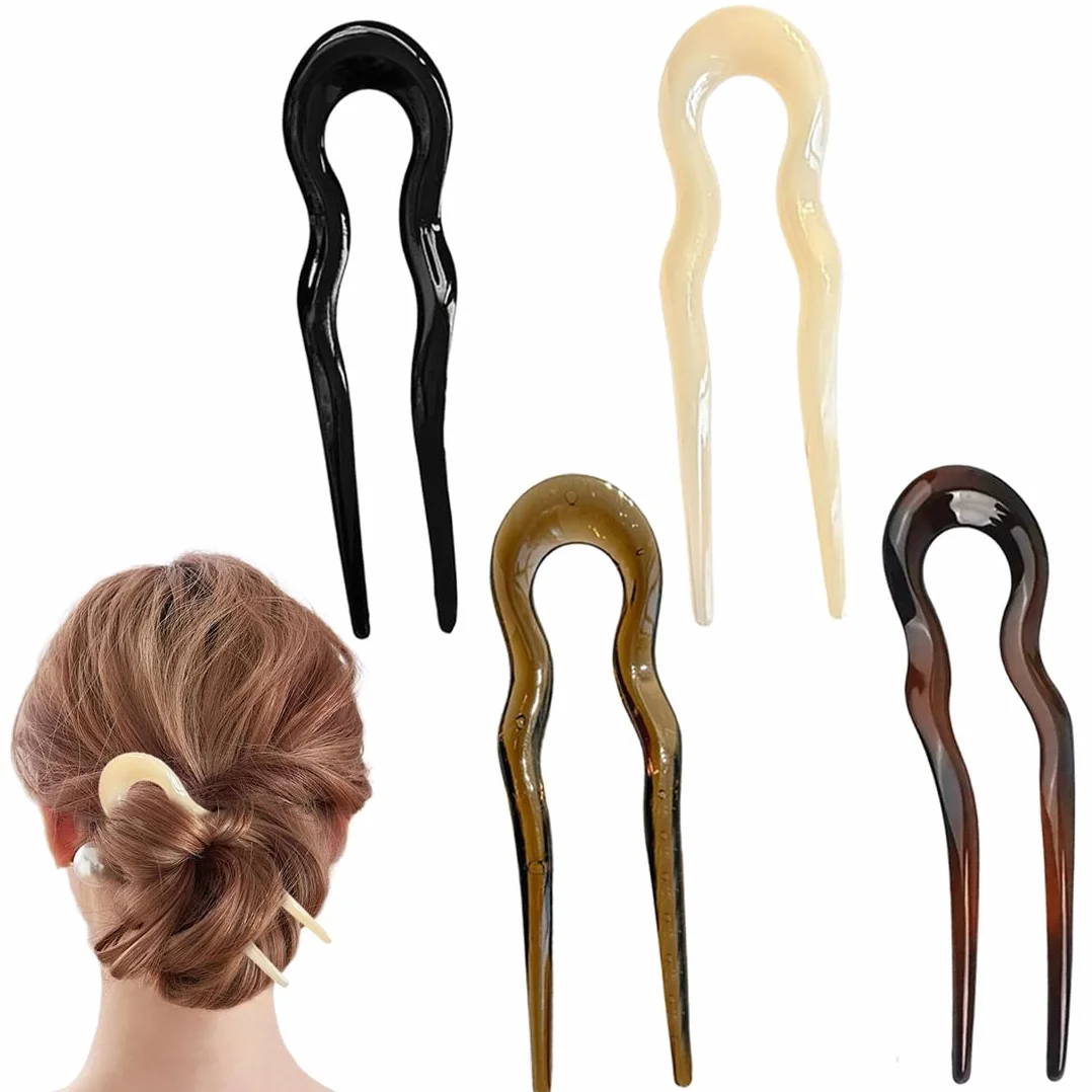 Pinza para el Cabello en Forma de U, 4 Piezas, Giro Francés Grande, Accesorios de Estilo para Mujer